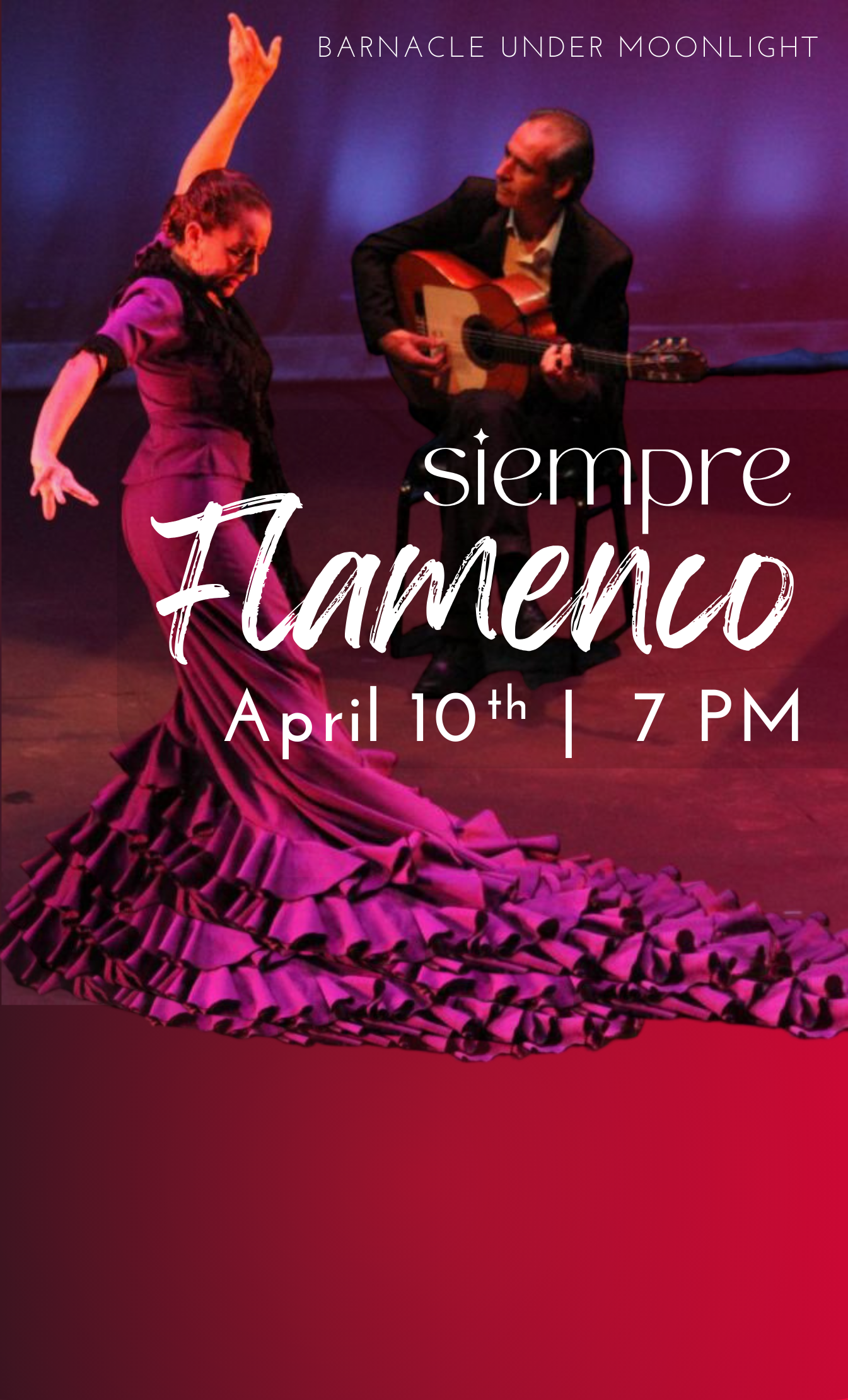 Siempre Flamenco Moonlight Concert at The Barnacle Historic State Park on April 10 at 7PM.