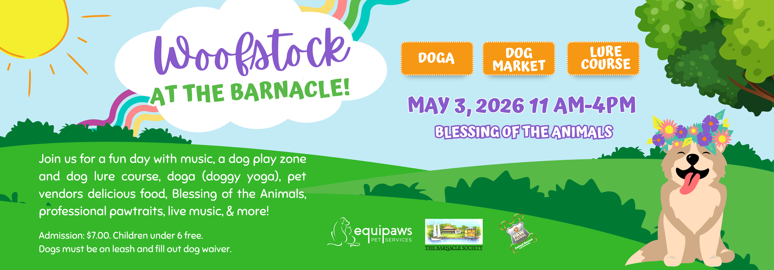 Woofstock dog festival at The Barnacle. May 3rd, 2026, from 11 am to 4 pm.