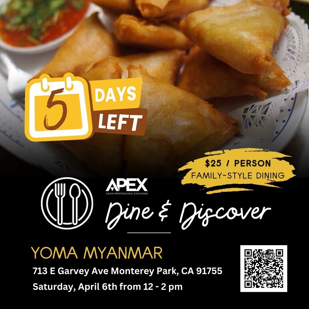 It's not too late to RSVP for our first stop in Apex's Dine &amp; Discover series at Yoma Myanmar.

It's an intimate meet-and-eat experience where you get to enjoy a number of Burmese dishes. 

Key featured menu items from Yoma Myanmar include:
- Fri