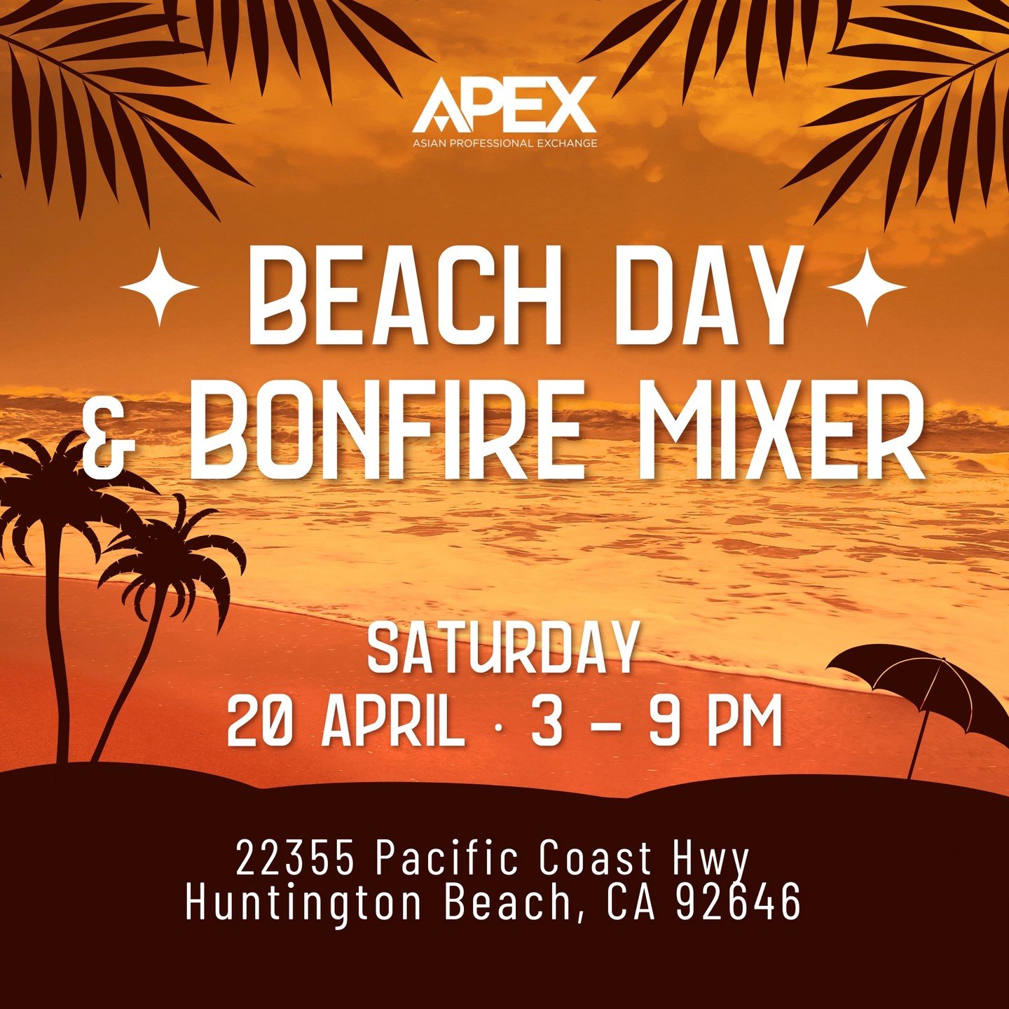 Join us at Apex for a Beach Day and Bonfire Mixer! 

Enjoy the beautiful beachfront firepit, picnic area, and an assortment of light food, snacks, and beverages including cookies, chocolates, and soft drinks. 

You can buy a $5 ticket and bring a fri