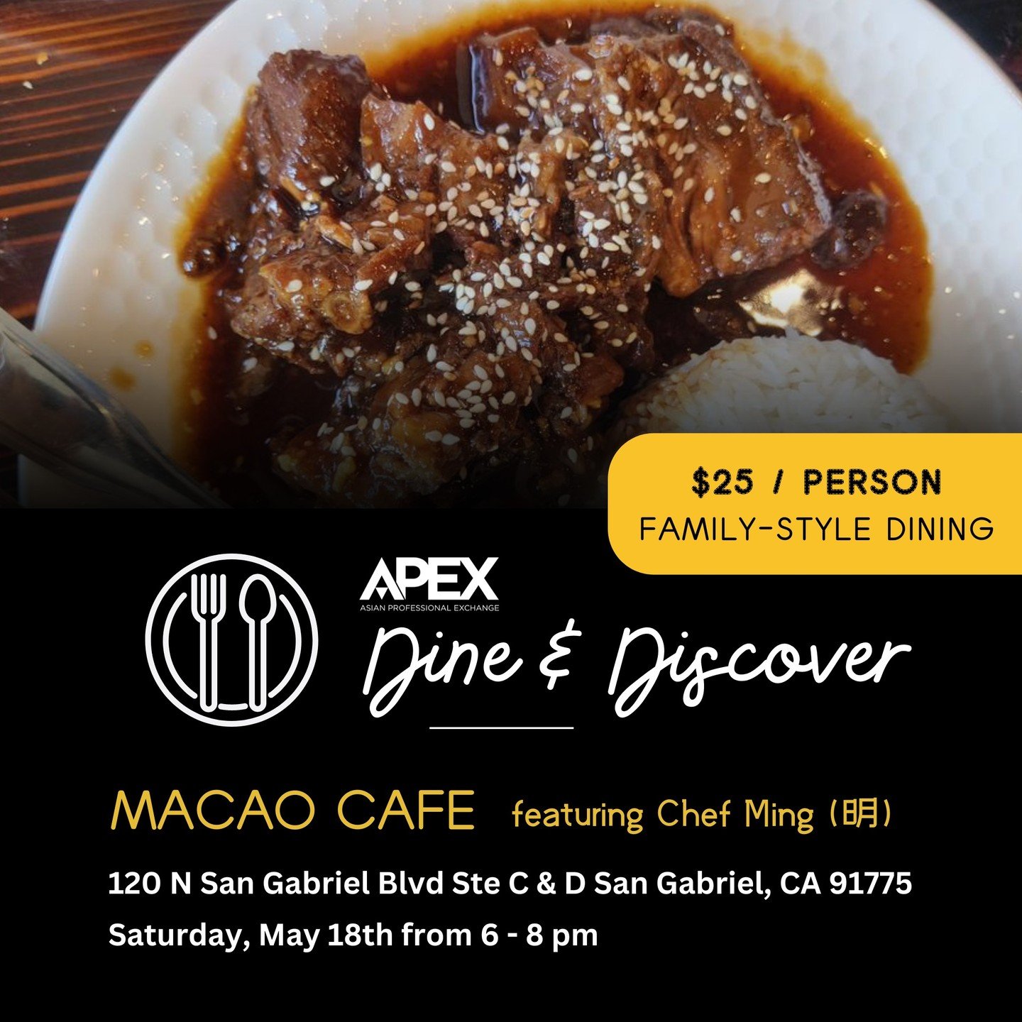 We're delighted to introduce Macao Cafe in our second installment of the APEX Dine and Discover series! 

Now led by Chef Ming (明), Macao Cafe offers classic dishes from Macau, a port city and former Portuguese colony.

Join us for a unique family-st