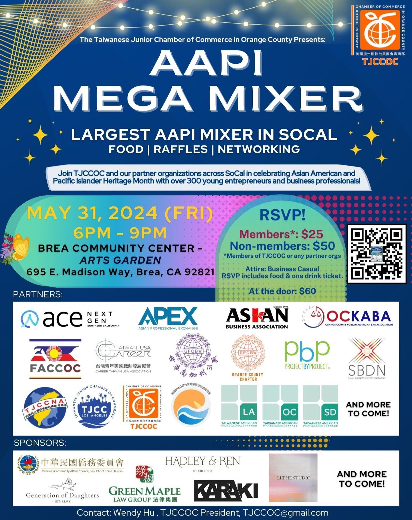 APEX is proud to be a community partner of this year's AAPI Mega Mixer!

*Date: May 31, 2024 (Friday)
*Time: 6pm - 9pm 
*Location: Brea Community Center - Arts Garden, 695 E. Madison Way, Brea, CA 92821
*Tickets: $50 / At the door: $60 (Use our 50% d