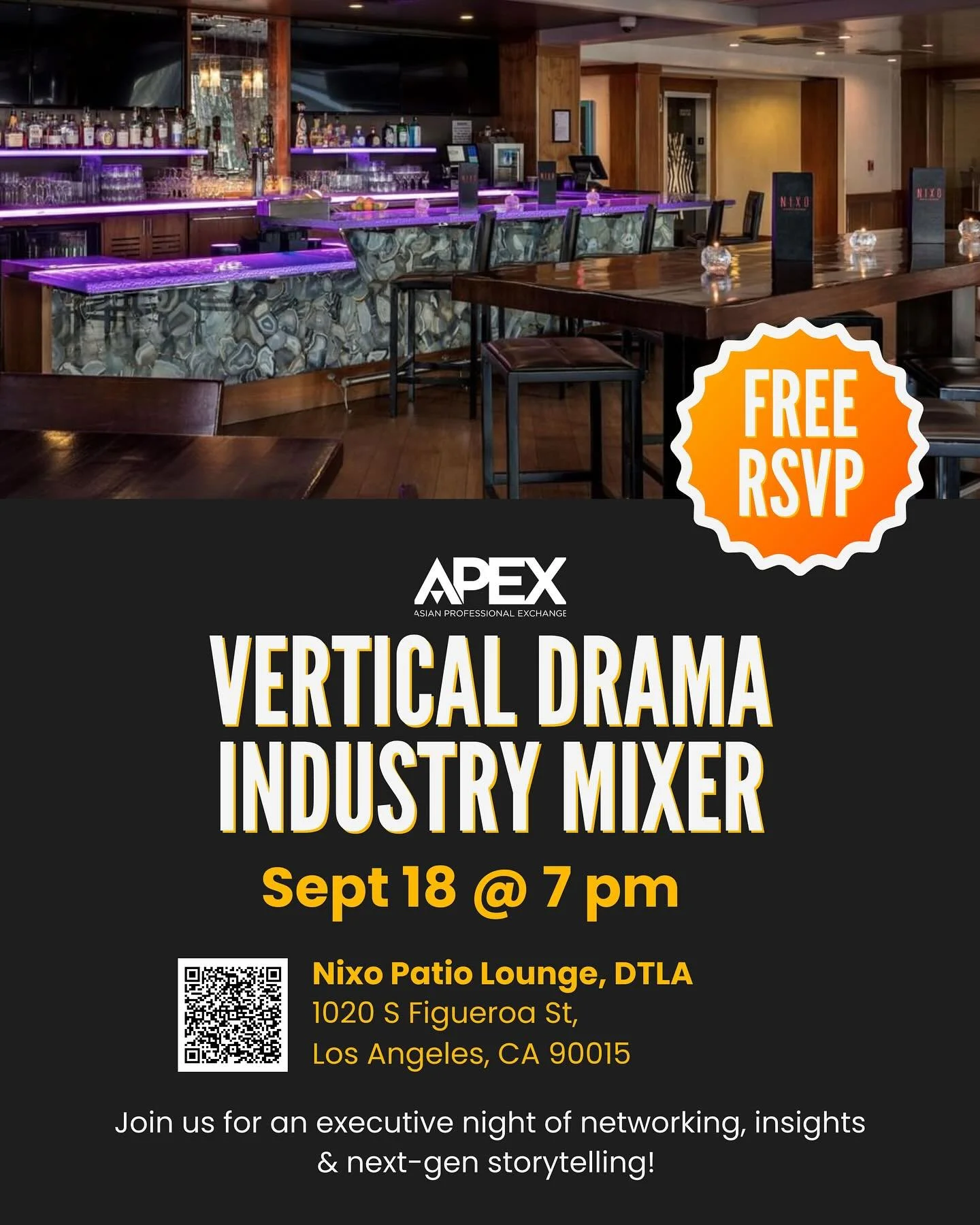 Join us! 🎬 Vertical Drama Industry Mixer &ndash; Presented by Asian Professional Exchange(APEX)

Vertical drama is blooming in Hollywood, and this is your chance to be part of the movement shaping the future of storytelling. Whether you&rsquo;re a c
