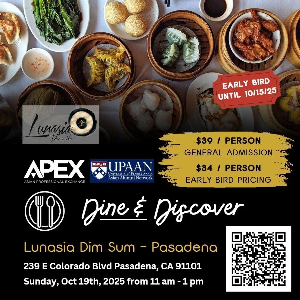 🥟 APEX Dine &amp; Discover: Lunasia Pasadena
📅 Sunday, October 19 | 11:00 AM &ndash; 1:00 PM
📍 239 E Colorado Blvd, Pasadena, CA

Calling all foodies 🍴 &mdash; we&rsquo;re dim sum-ming our way through another Dine &amp; Discover adventure! 

This