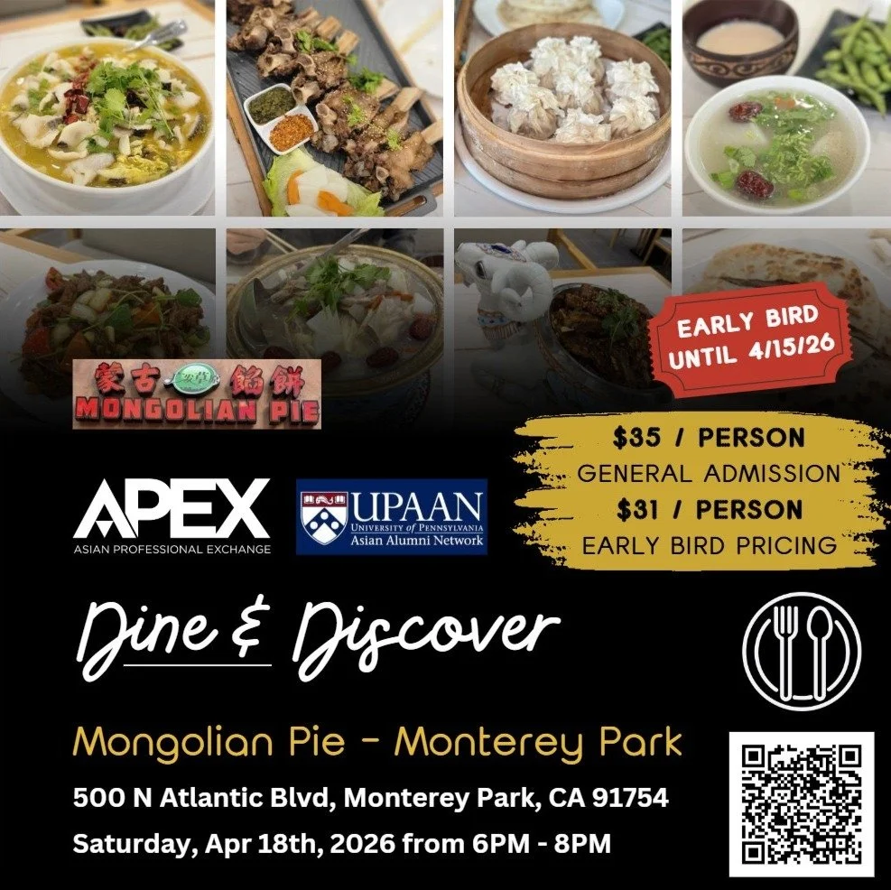 APEX Dine &amp; Discover: Mongolian Pie

Join us for our next Dine &amp; Discover, where great food meets even better company. This month, we&rsquo;re heading to Mongolian Pie in Monterey Park 🇲🇳&mdash;co-hosted with our friends at the UPenn Asian 