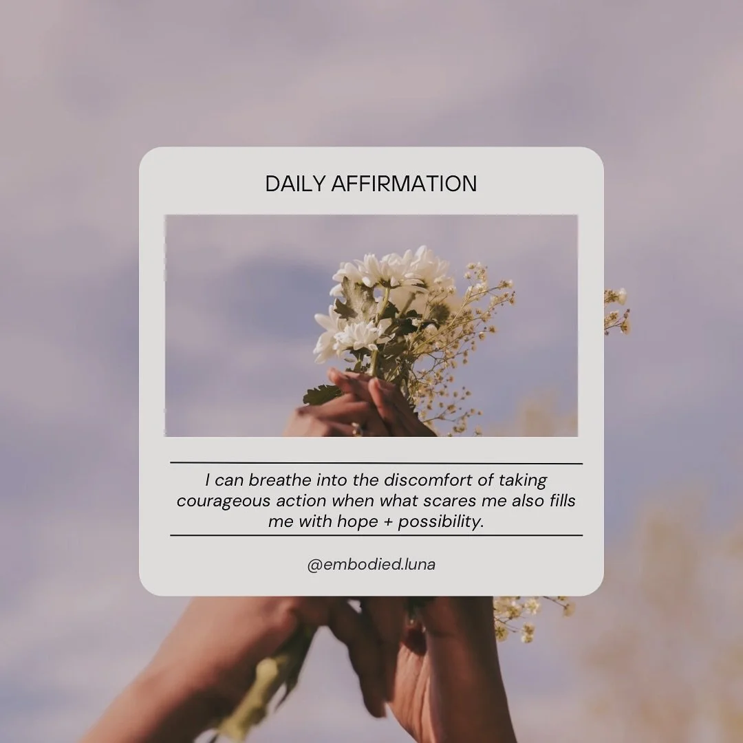 Amiga, say this affirmation with me: I can breathe into the discomfort of taking courageous action when what scares me also fills me with hope + possibility. 💗&nbsp;

I hope you can see all of the ways you have shown up for your growth and challenge