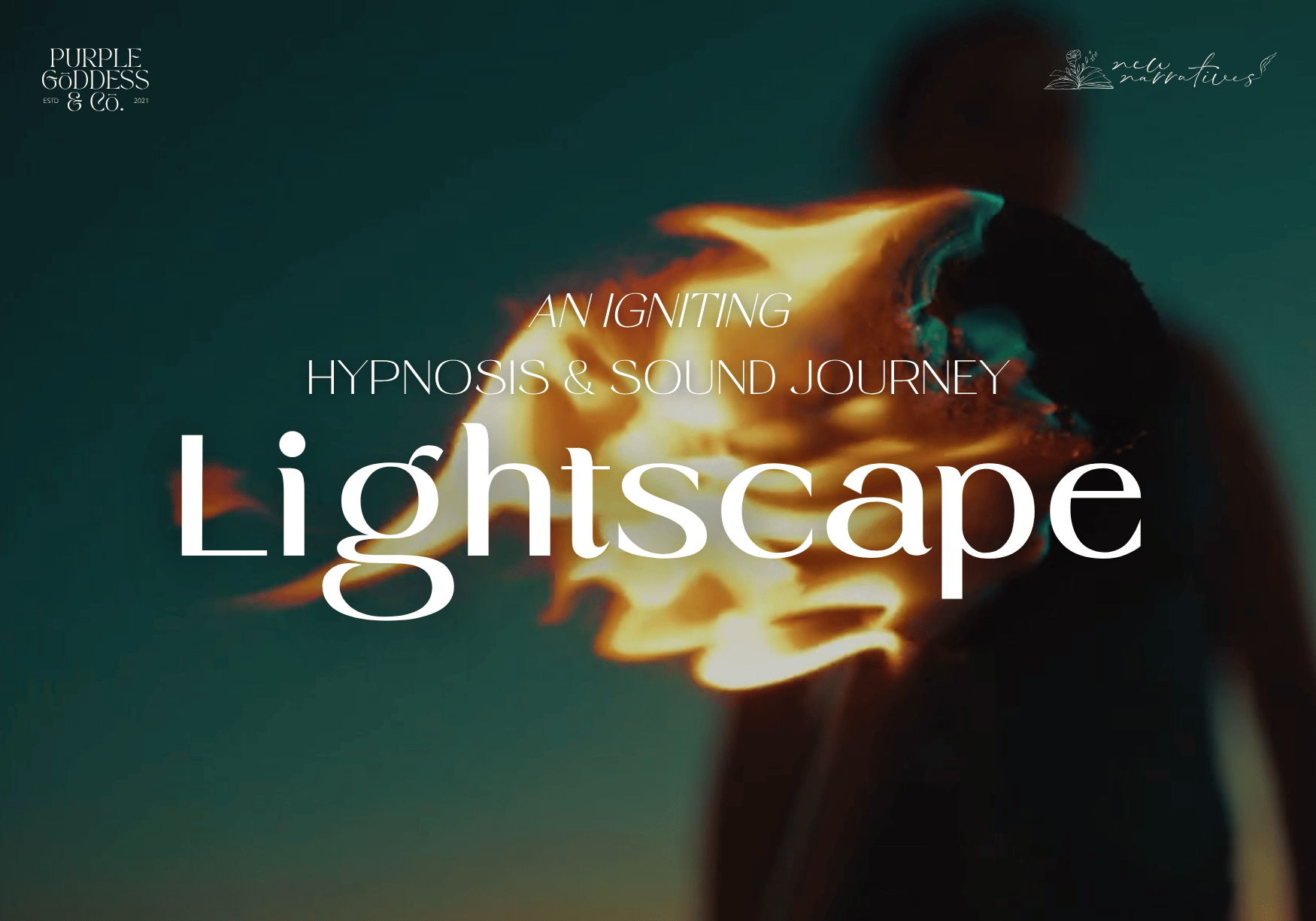 A silhouette of a woman holding a flaming torch