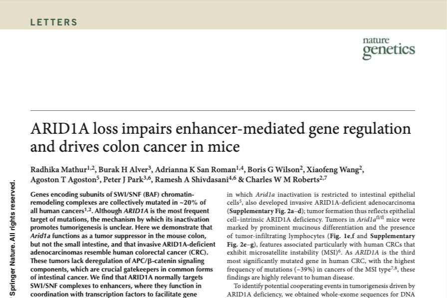 ARID1A loss impairs enhancer-mediated gene regulation and drives colon cancer in mice