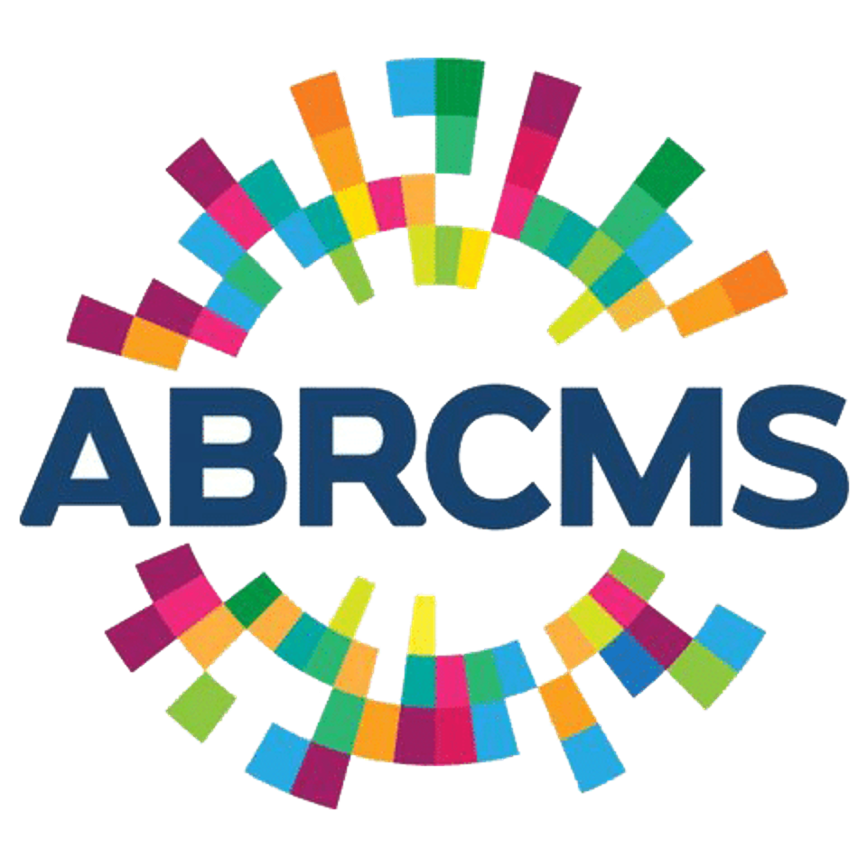 The logo features the text 'ABRCMS' with colorful, abstract rectangular shapes forming a circular pattern around the text.