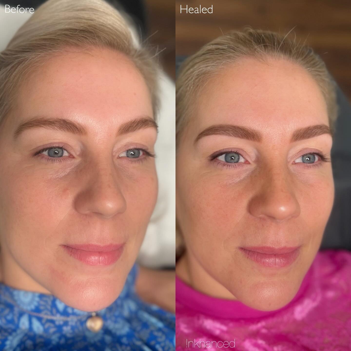 Before + Healed 
Ombr&eacute; Powder Brows &amp; Smokey liner

🤍Swipe for close up&rsquo;s of the fresh tattoo&rsquo;s 🔍

Immediately after the tattoo the area will appear darker, sharper &amp; slightly swollen. 
Most of the noticeable changes in h
