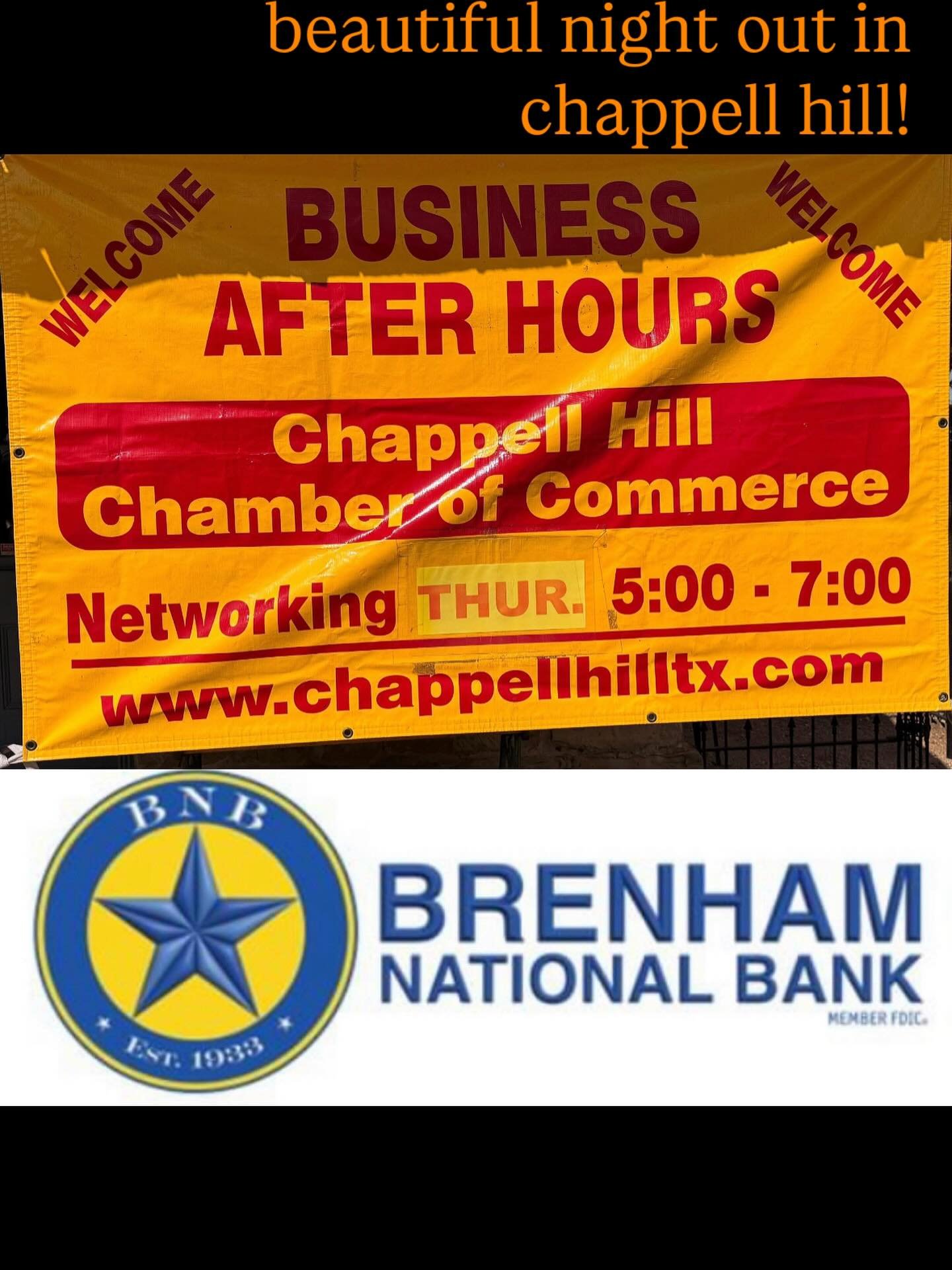 Thanks for the invite!  Always good to get out and visit with the local businesses that do so much!
@chappellhillchamberofcommerce @brenhamnationalbank #washingtoncountytx #chappellhill