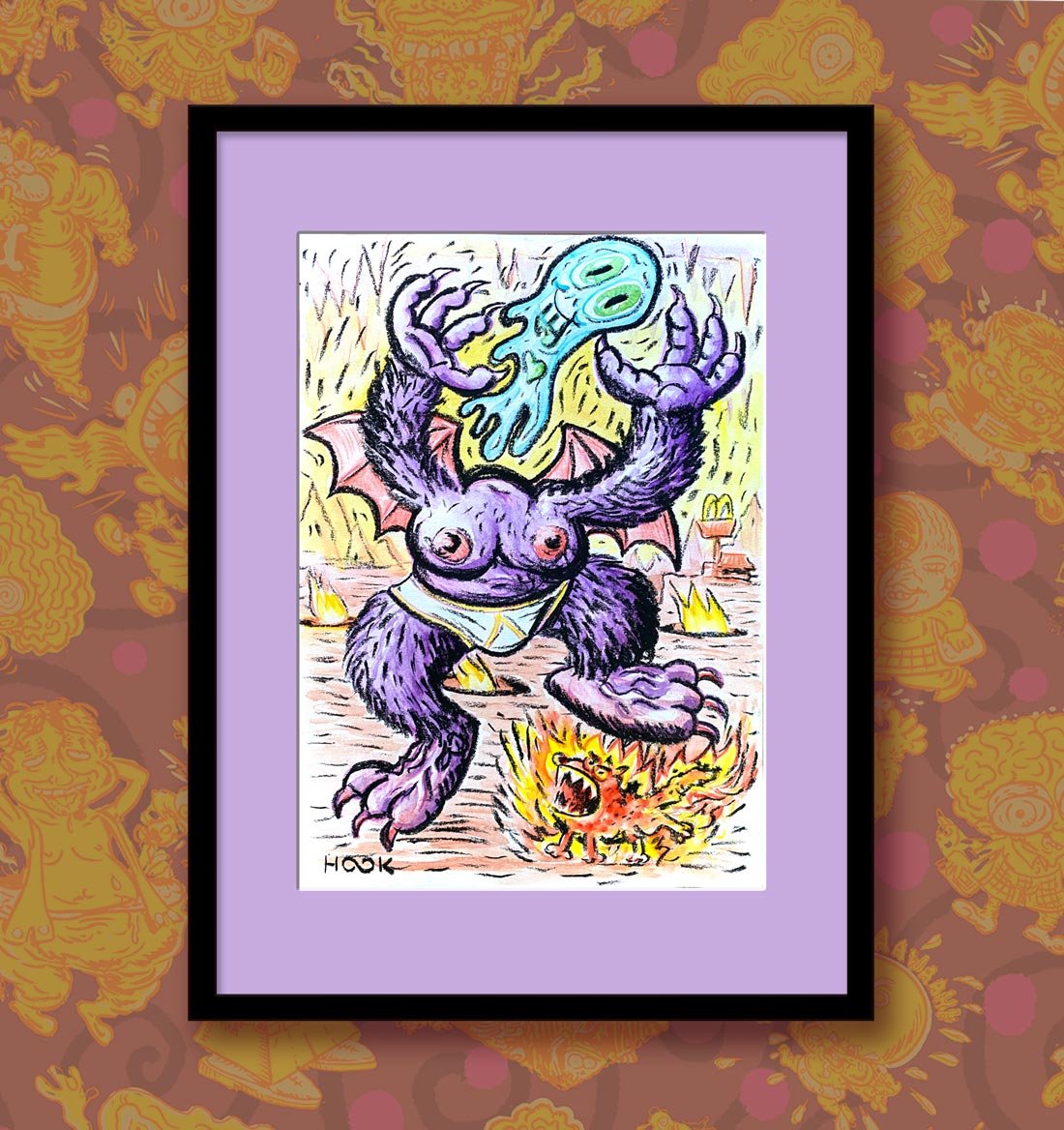 HEADLESS DEMON, FREE SOUL AND FIREHOUND- Original signed watercolour and charcoal art on acid free paper by Andy Hook
