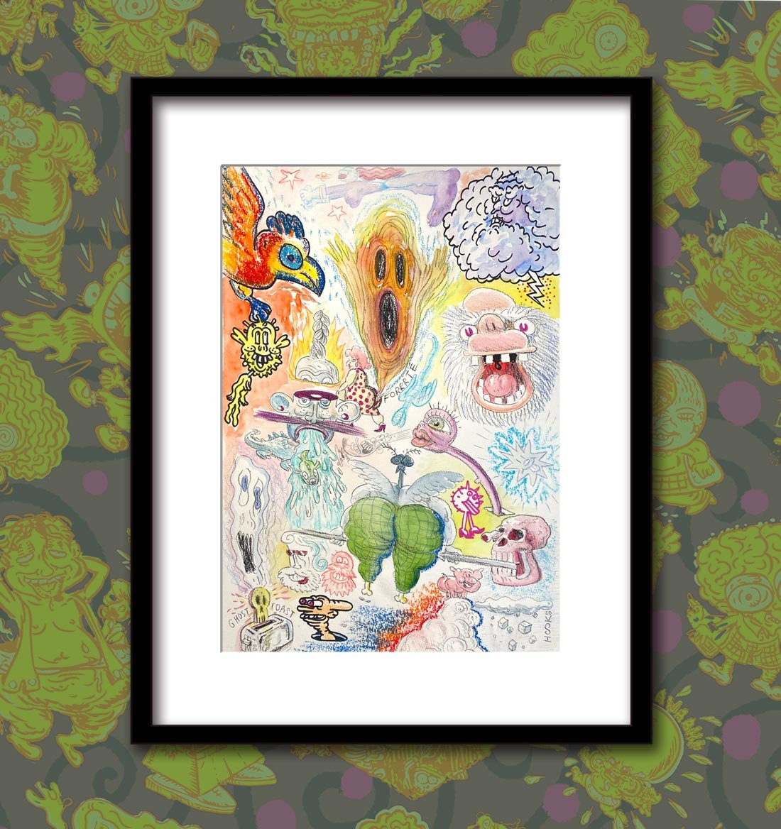 Bargain Art: FEVER DREAM SKETCH BOOK PAGE: A3, acid free paper, pasteL, pen, watercolour and graphite, by Andy Hook