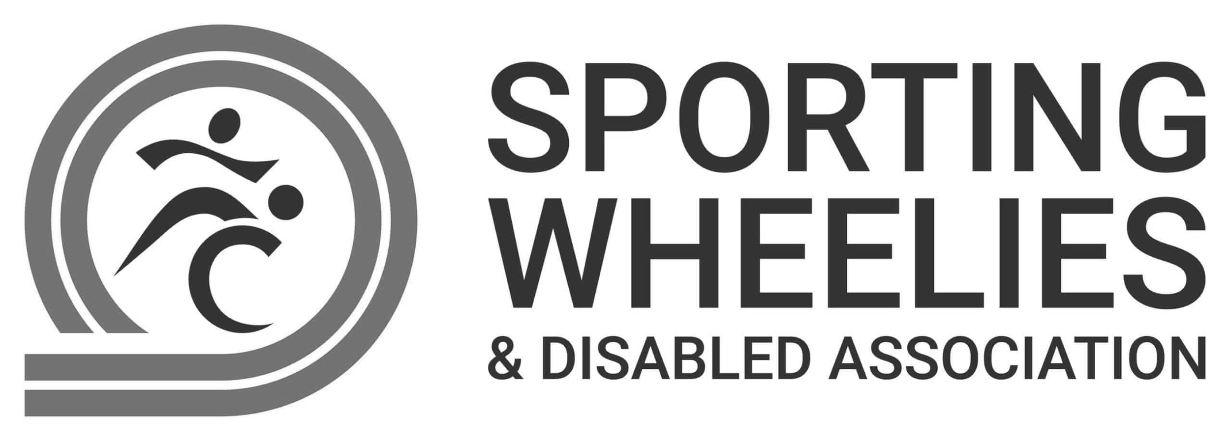 Logo of Sporting Wheelies & Disabled Association with stylized figures in a circular design.