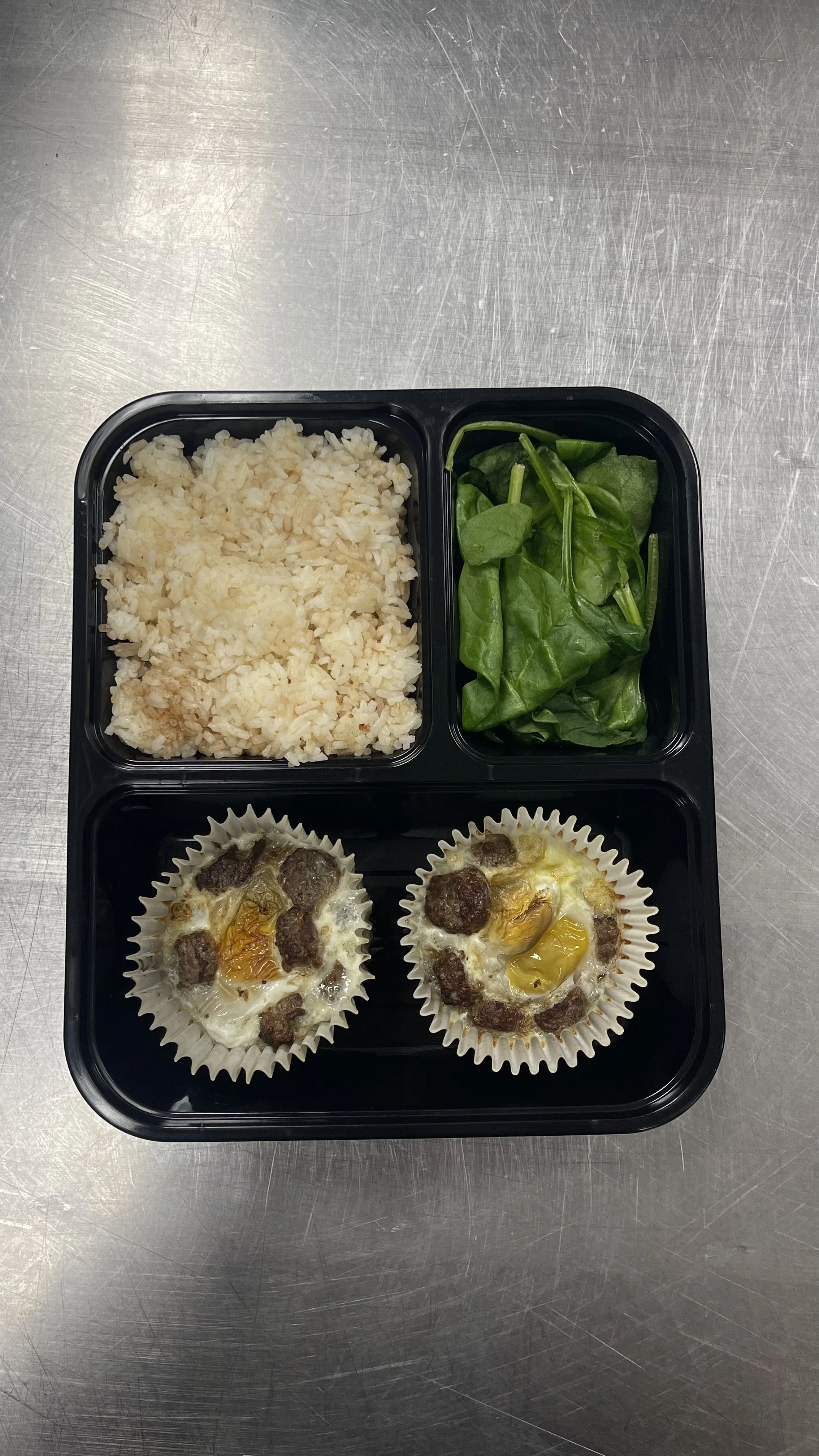 Turkey Link Egg Cups with Garlic White Rice and Spinach.jpg