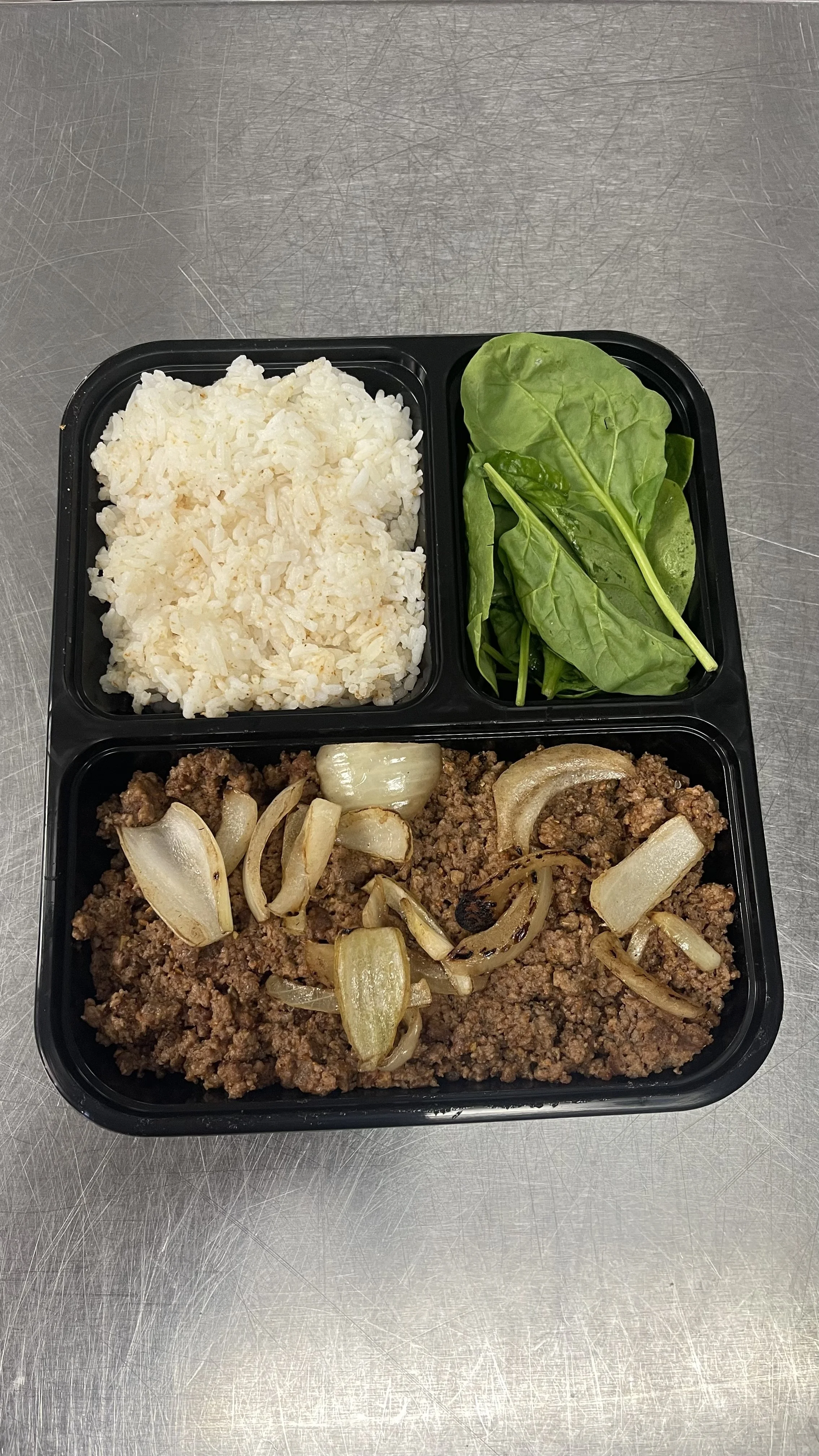Taco Ground Beef with Garlic White Rice, Onions and Spinach.jpg