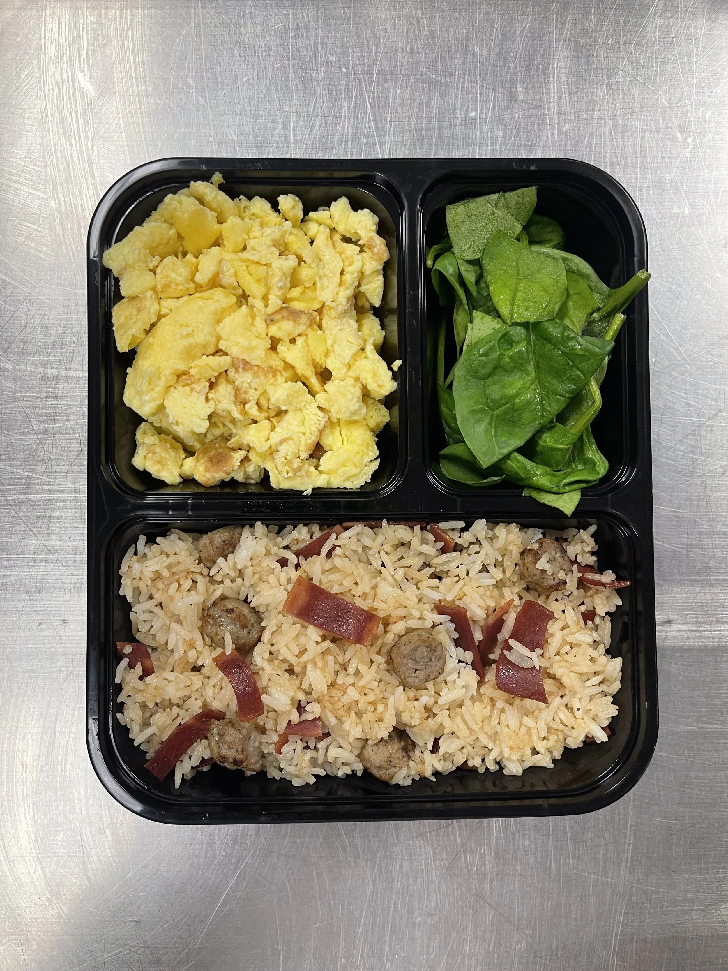 Turkey Links and Turkey Bacon Fried Rice with Spinach.jpg