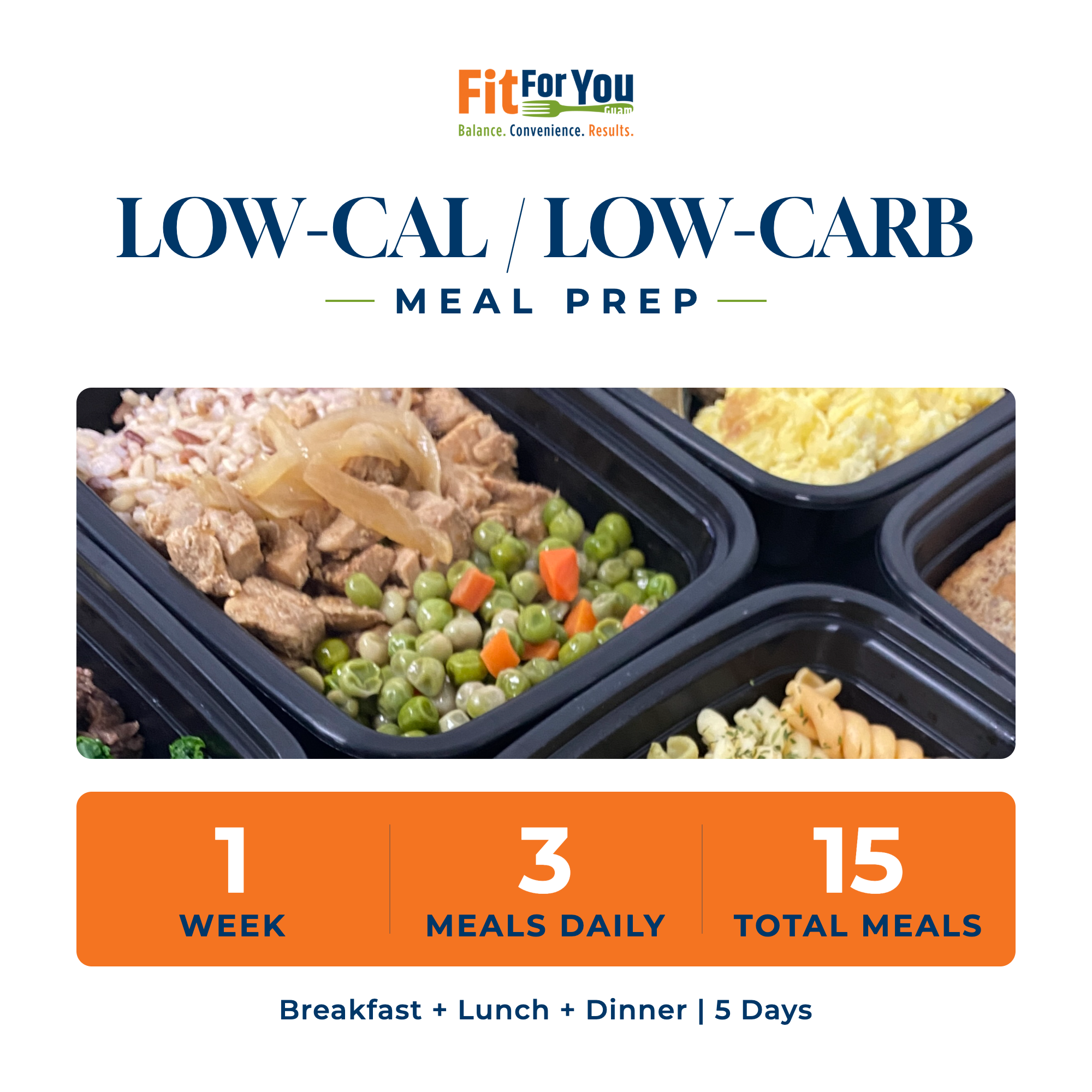Low-Calorie Meal Prep – 1 Week | 3 Meals Daily (15 Meals)