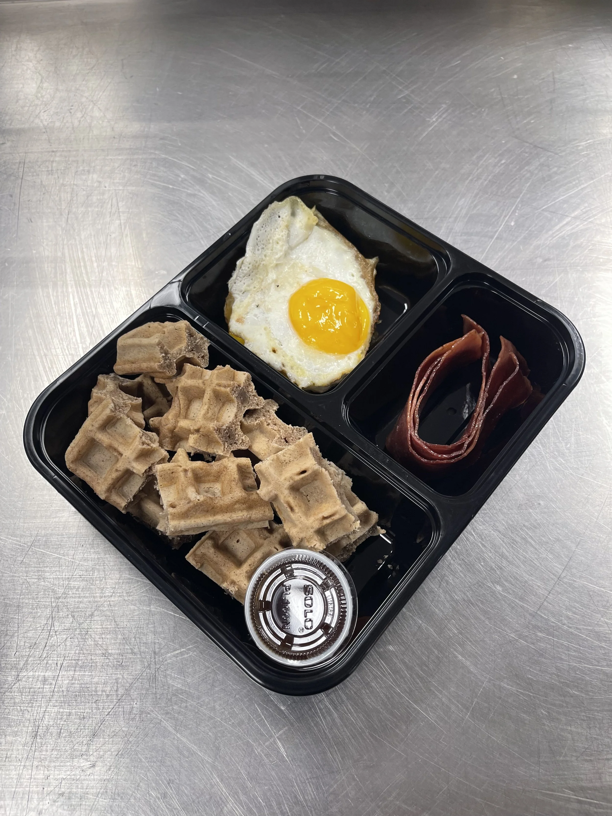Waffles with Sunny Eggs & Turkey Bacon