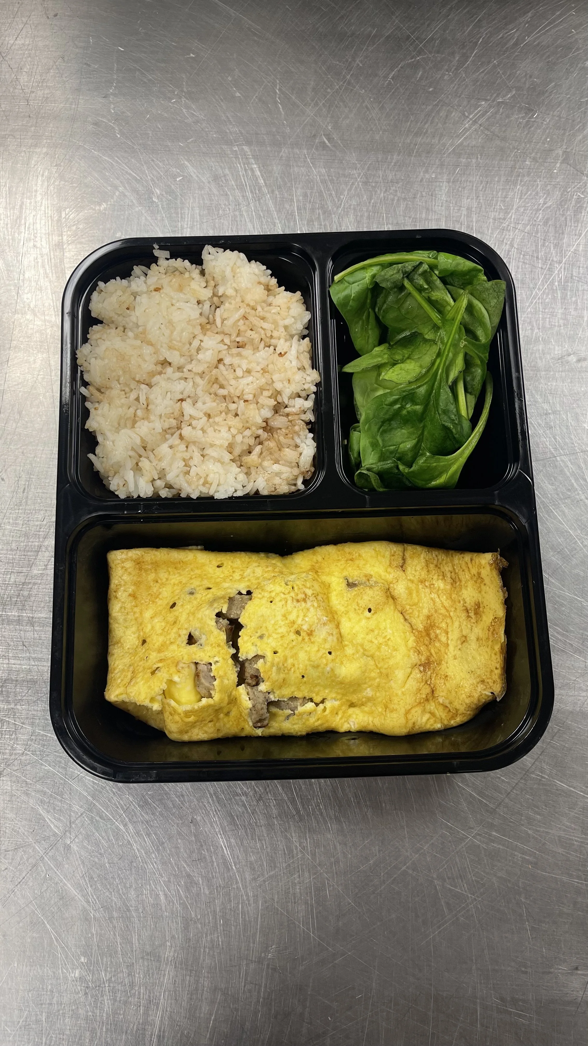 Turkey Link Omelette with Garlic White Rice and Spinach.jpg