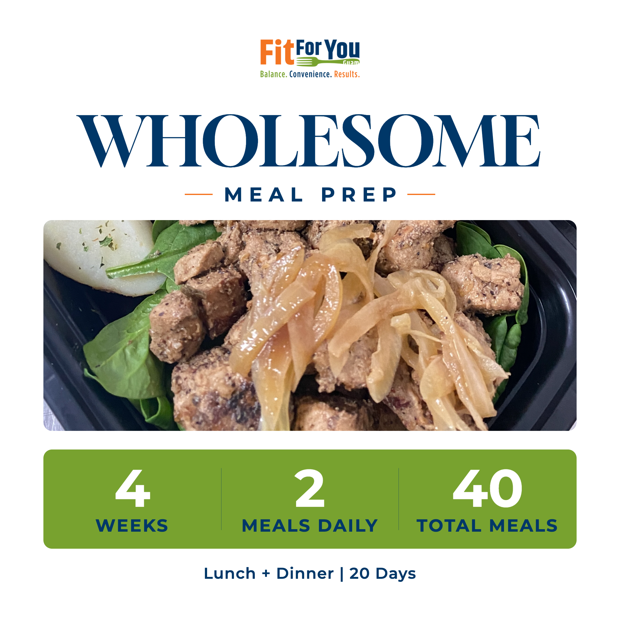 Wholesome Meal Prep – 4 Weeks | 2 Meals Daily (40 Meals)