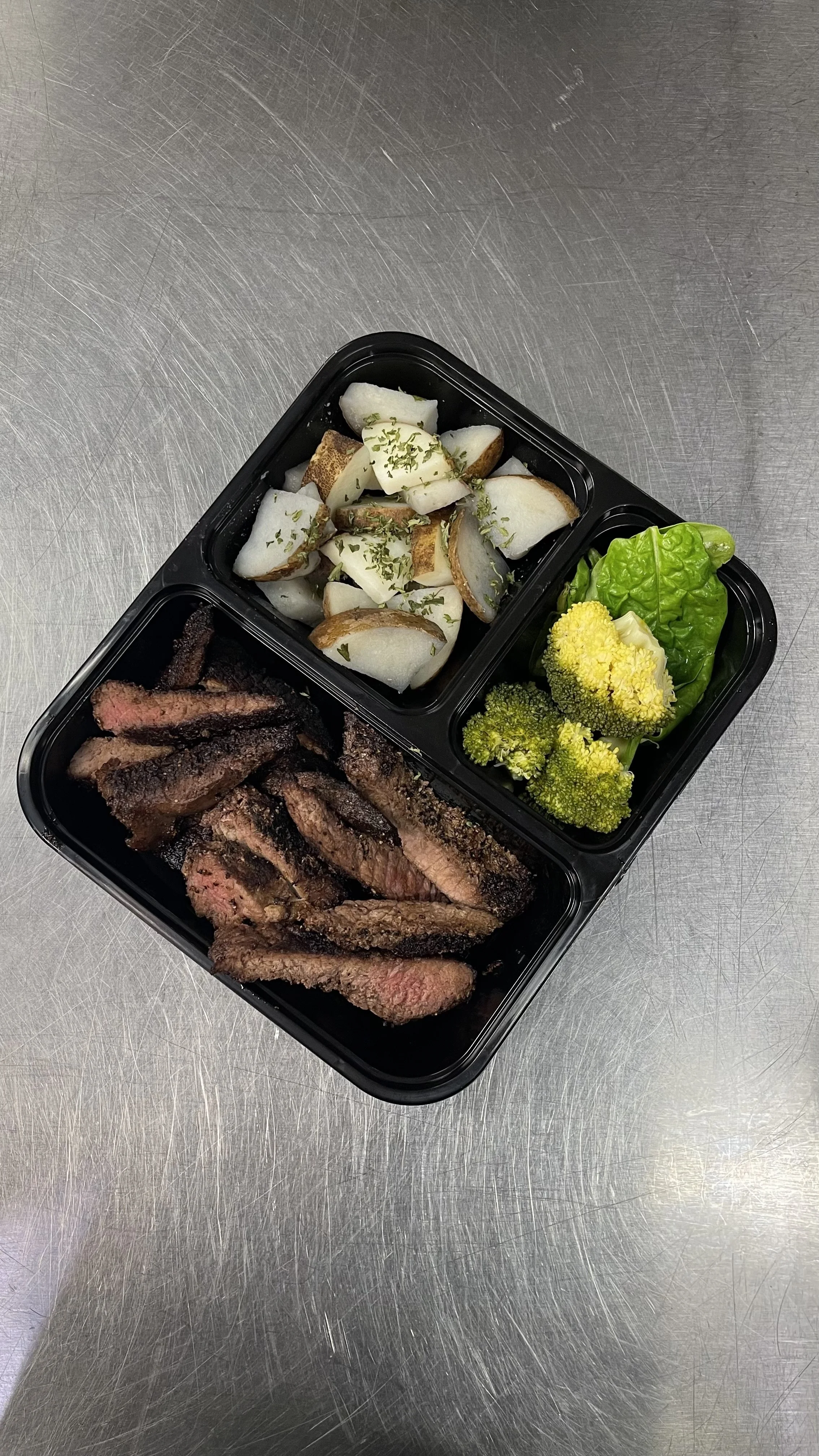 Grilled Steak with Roasted Potatoes & Veggie Medley