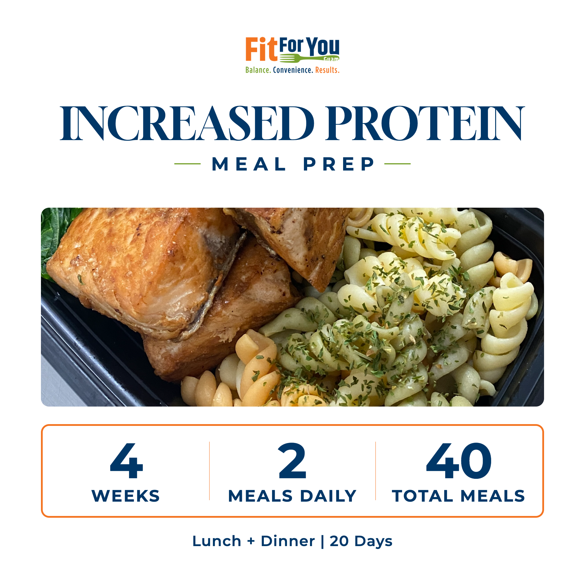 Increased Protein Meal Prep – 4 Weeks | 2 Meals Daily (40 Meals)