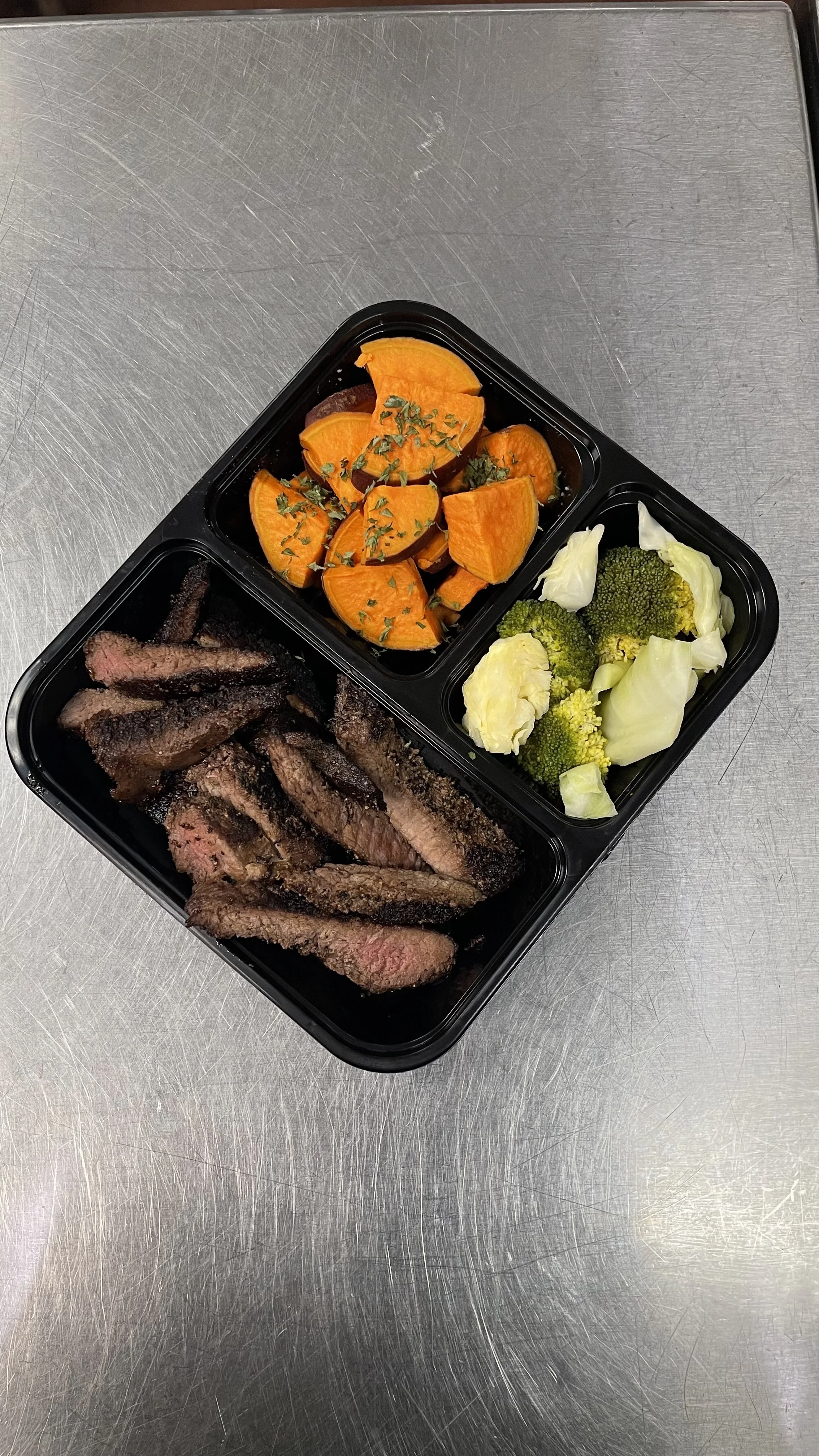 Grilled Steak with Roasted Yams & Veggie Medley