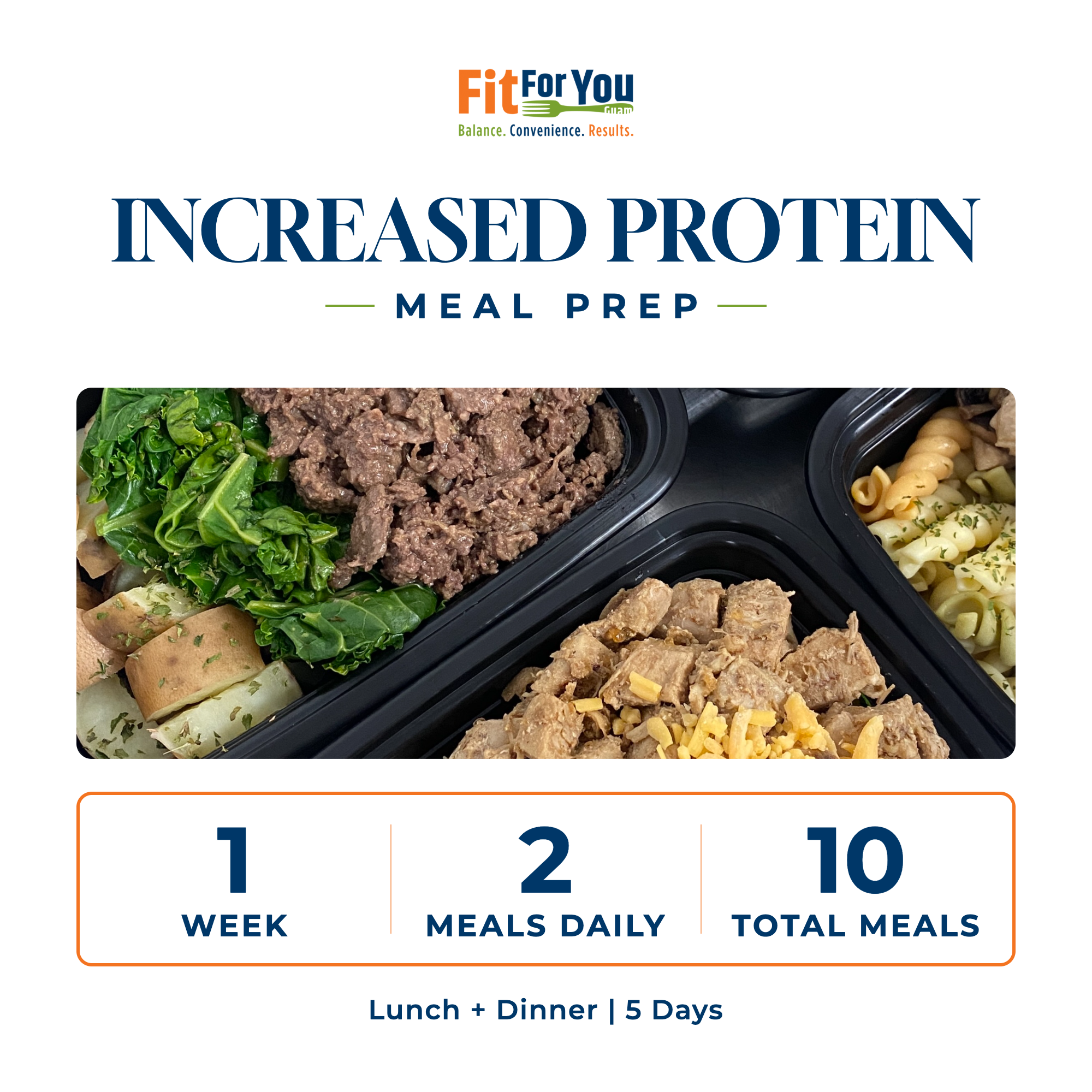 Increased Protein Meal Prep - 1 Week | 2 Meals Daily (10 Meals)