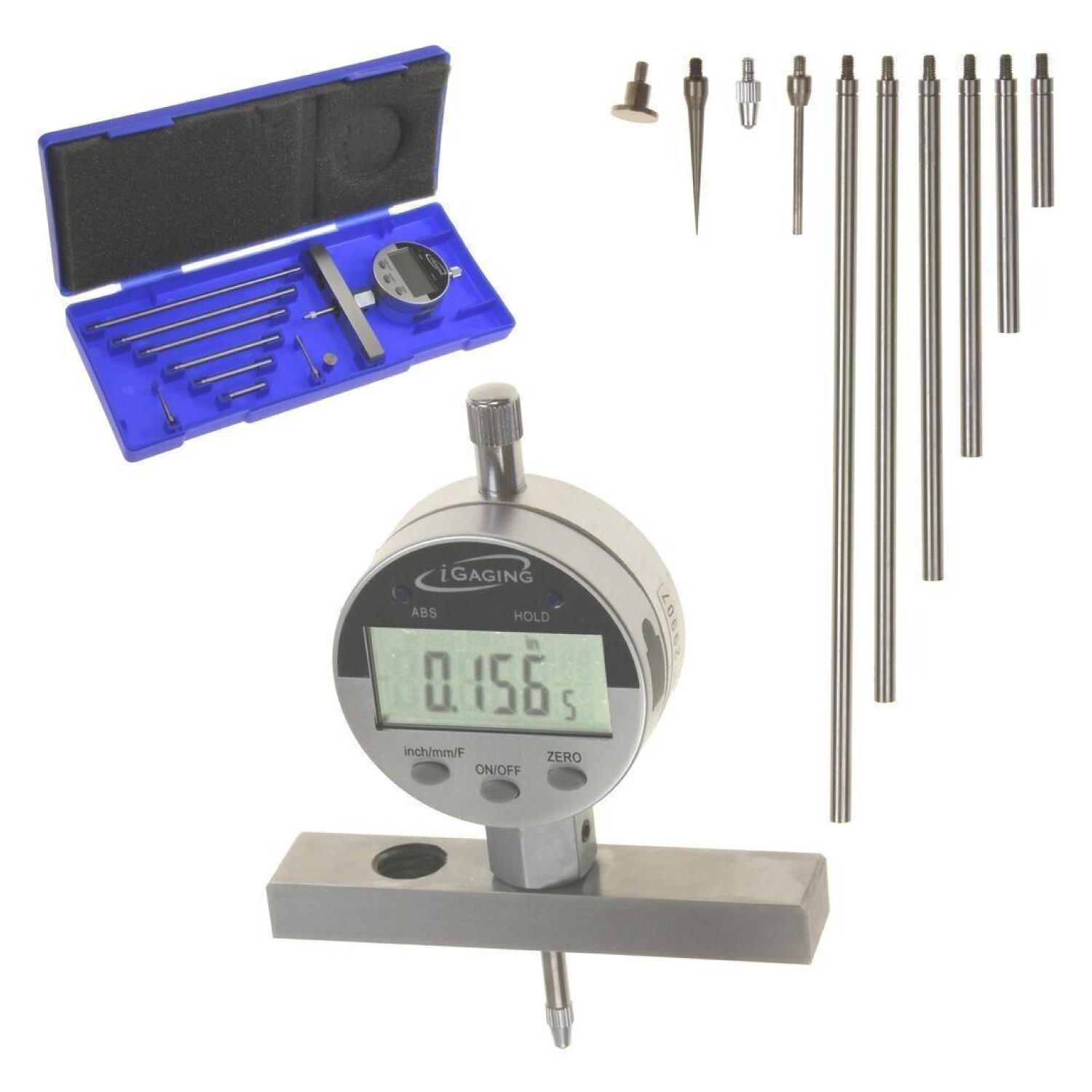 iGAGING Depth Gauge Digital Indicator set 0-22" Range | Inch/mm/Fractions reading | 0.01mm Resolution