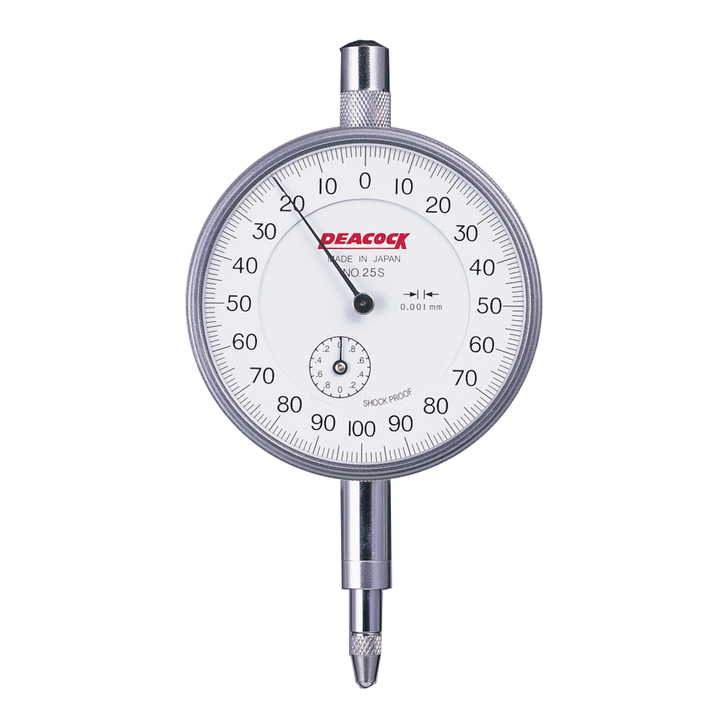 PEACOCK Dial Indicator Lug Back Jeweled Bearing 2mm Range | 0.001mm Graduation 25S