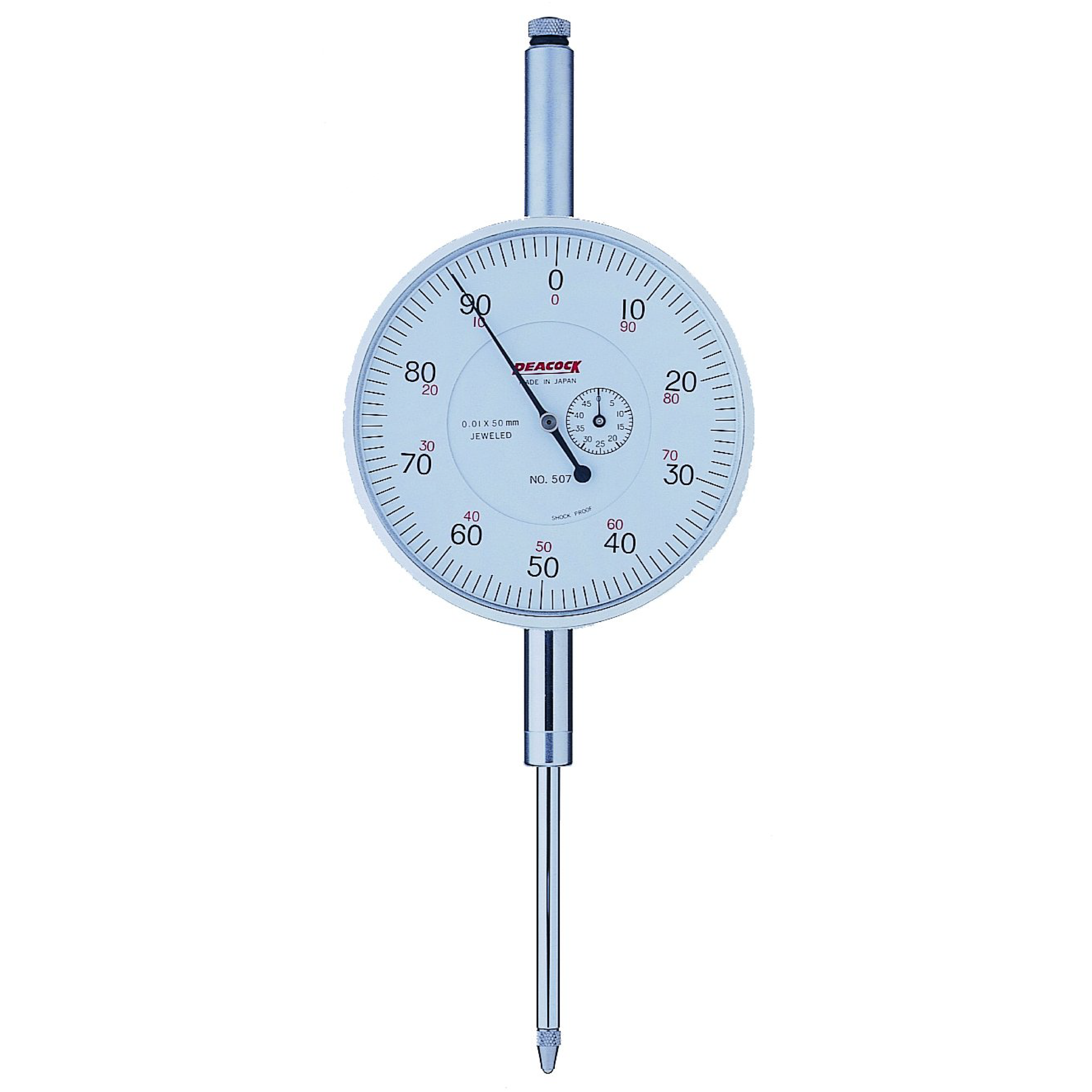 PEACOCK Dial Indicator Lug Back Jeweled Bearing 50mm Range | 0.01mm Graduation 507