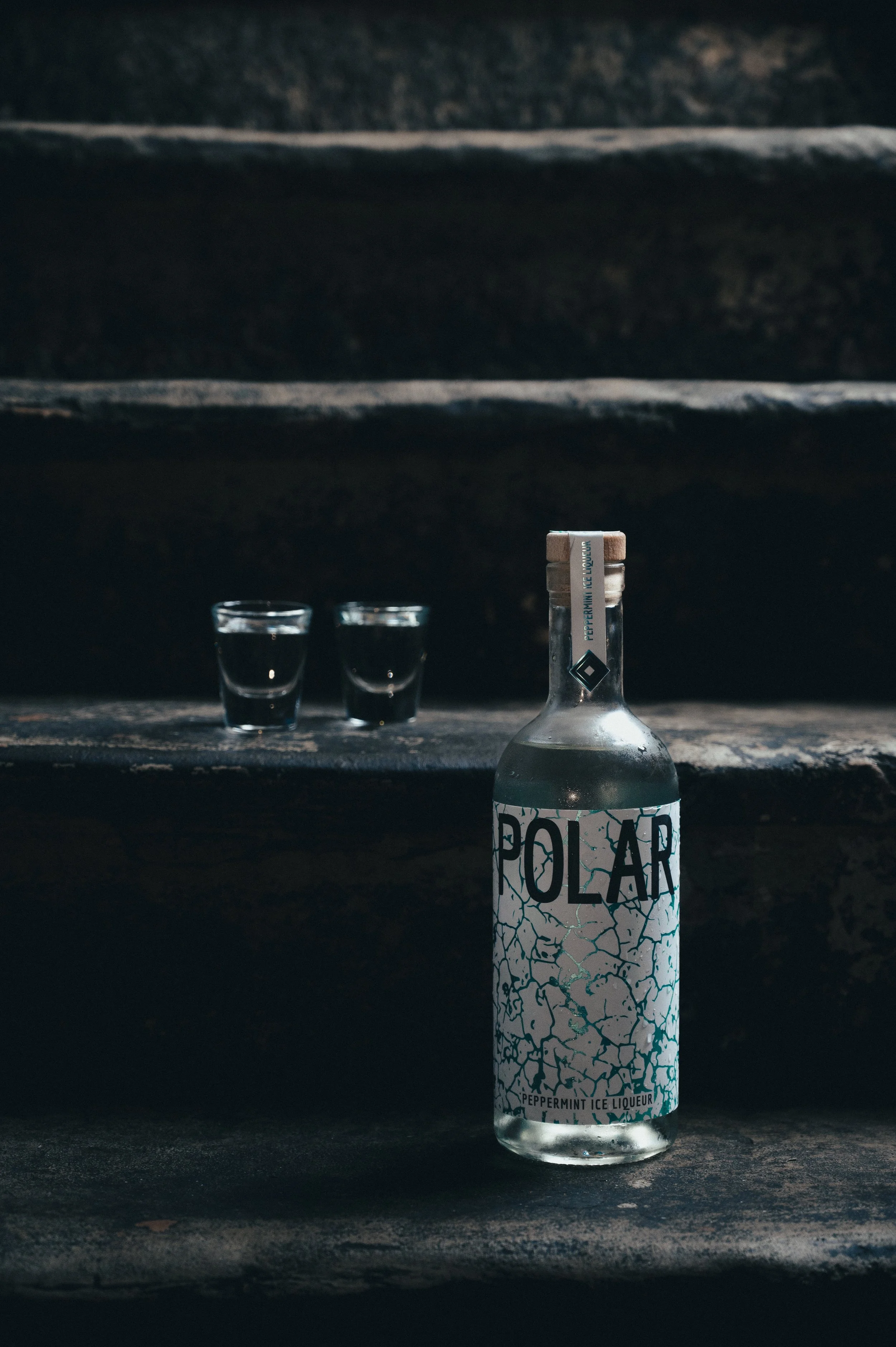 Brand launch photography for POLAR peppermint liqueur, artisan drinks brand