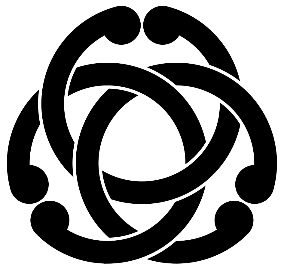 Black and white Celtic knot design with intricate interconnected loops.