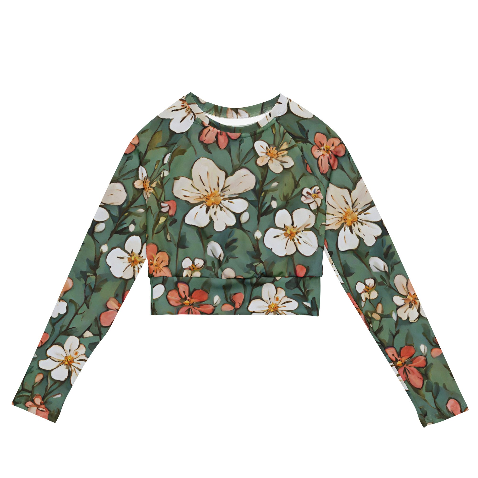 Olivia Long Sleeved Crop Top - Floral Design - Les Nymphes