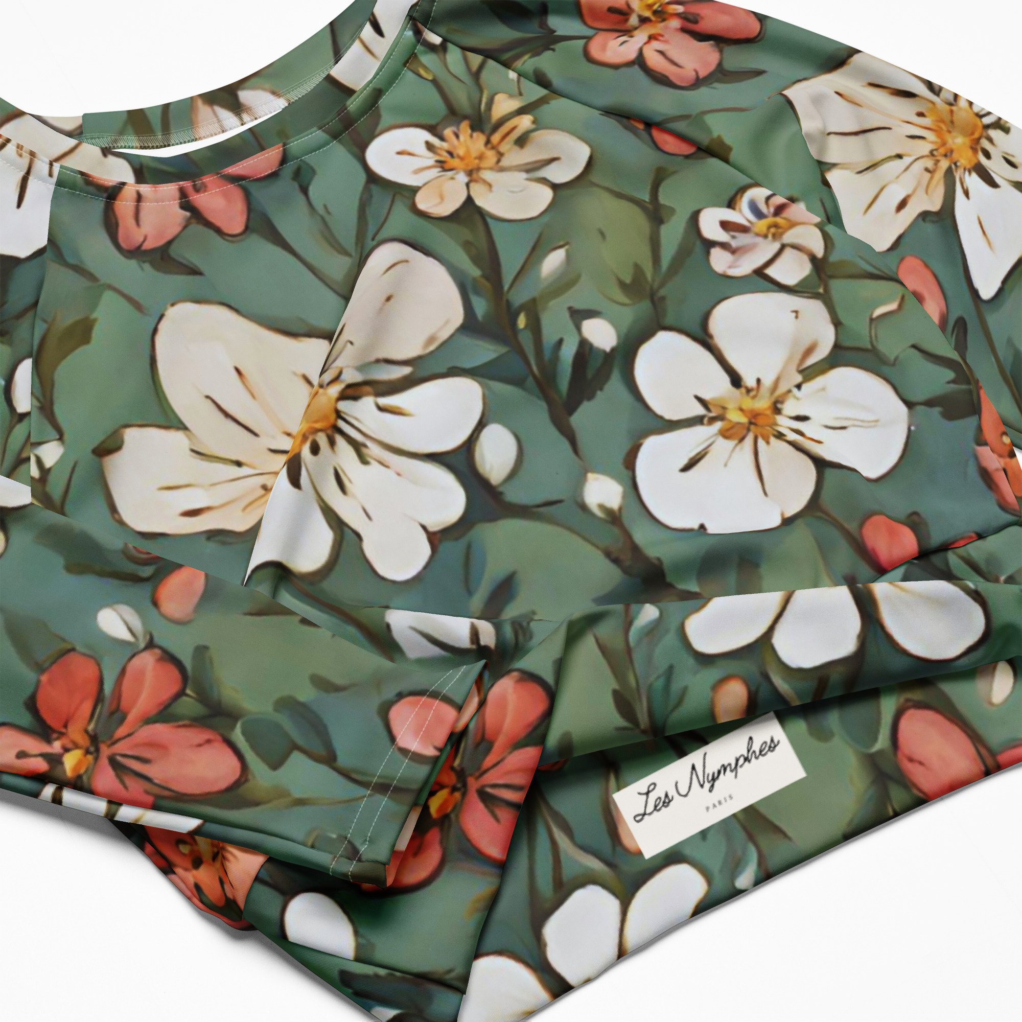 Olivia Long Sleeved Crop Top - Floral Design - Les Nymphes