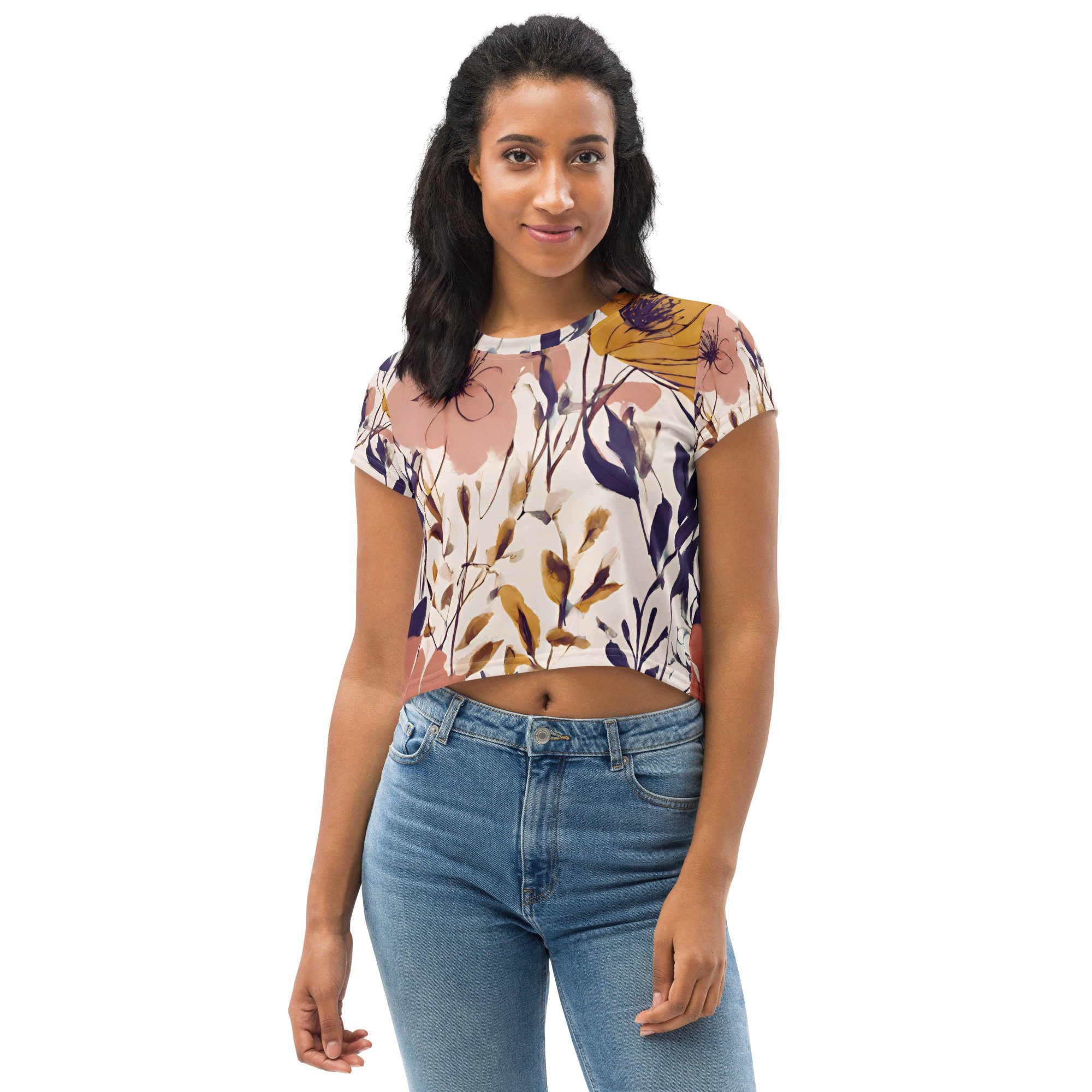 Violet Print Crop Top - Floral All-Over Design - Les Nymphes