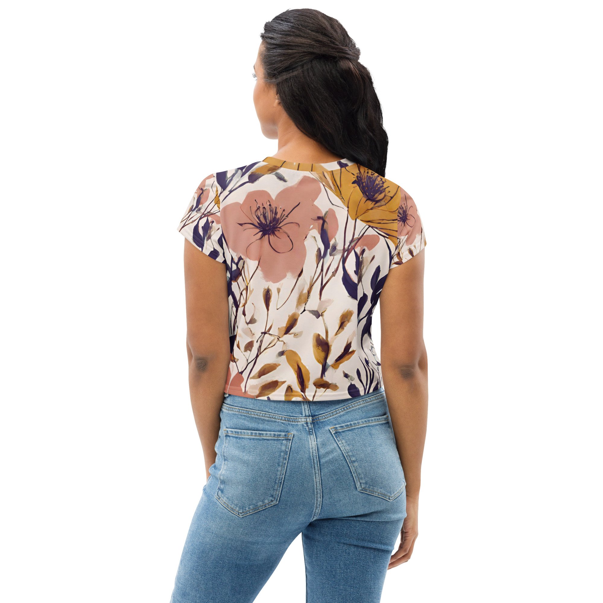 Violet Print Crop Top - Floral All-Over Design - Les Nymphes