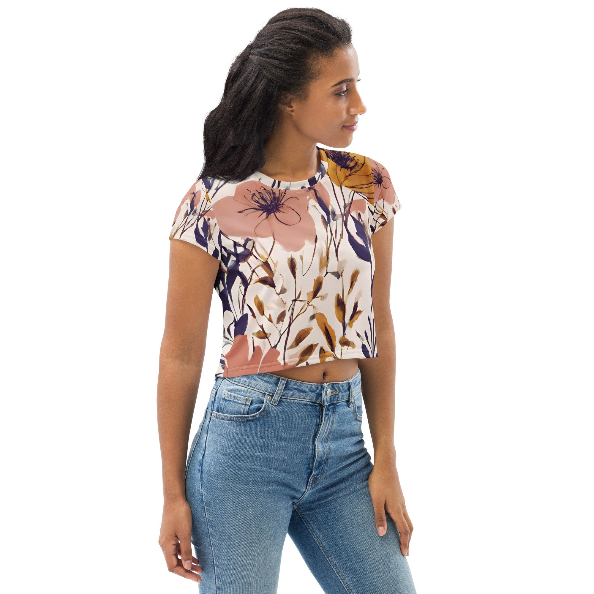Violet Print Crop Top - Floral All-Over Design - Les Nymphes