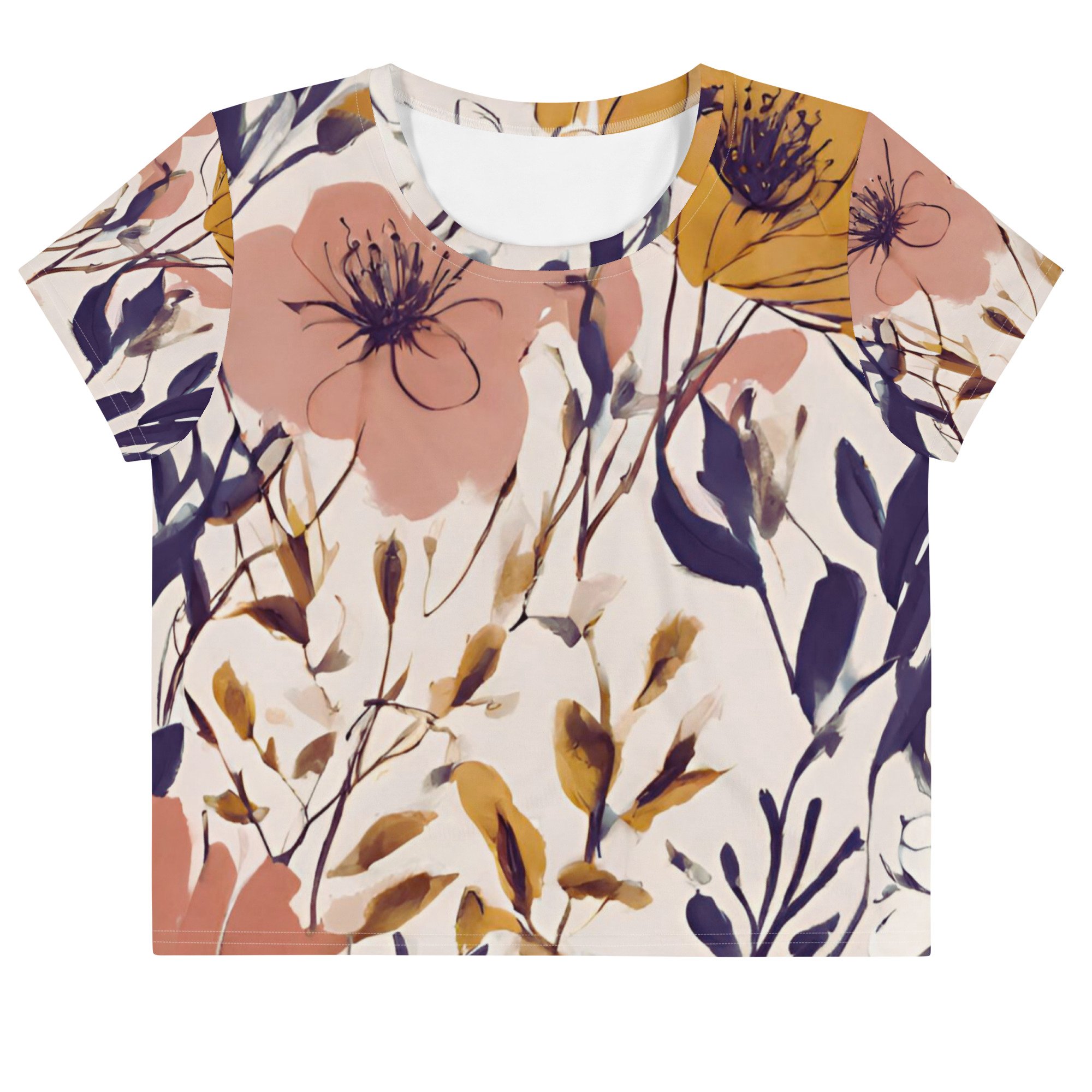 Violet Print Crop Top - Floral All-Over Design - Les Nymphes