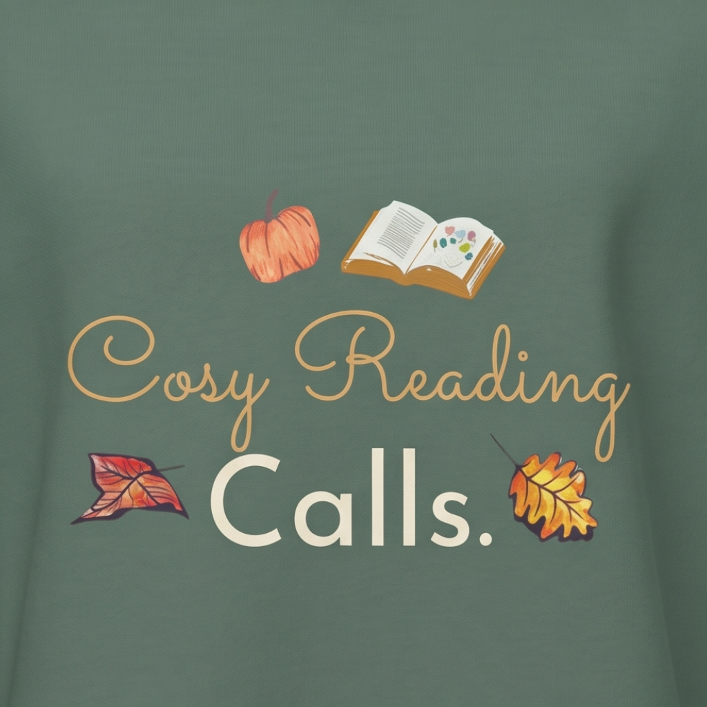 'Cosy Reading Calls' print with books and autumn leaves
