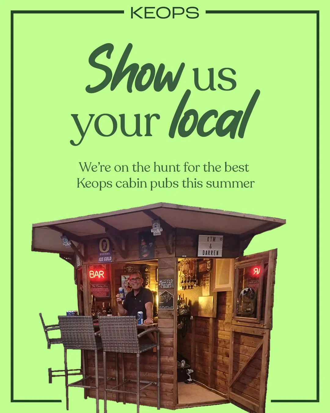 Win a countryside escape, just for showing off your garden pub🍻

Whether it&rsquo;s handcrafted or held together with hope and good vibes, we want to see your outdoor hangout.

Enter Show Us Your Local and you could win a 2-night stay at the beautif