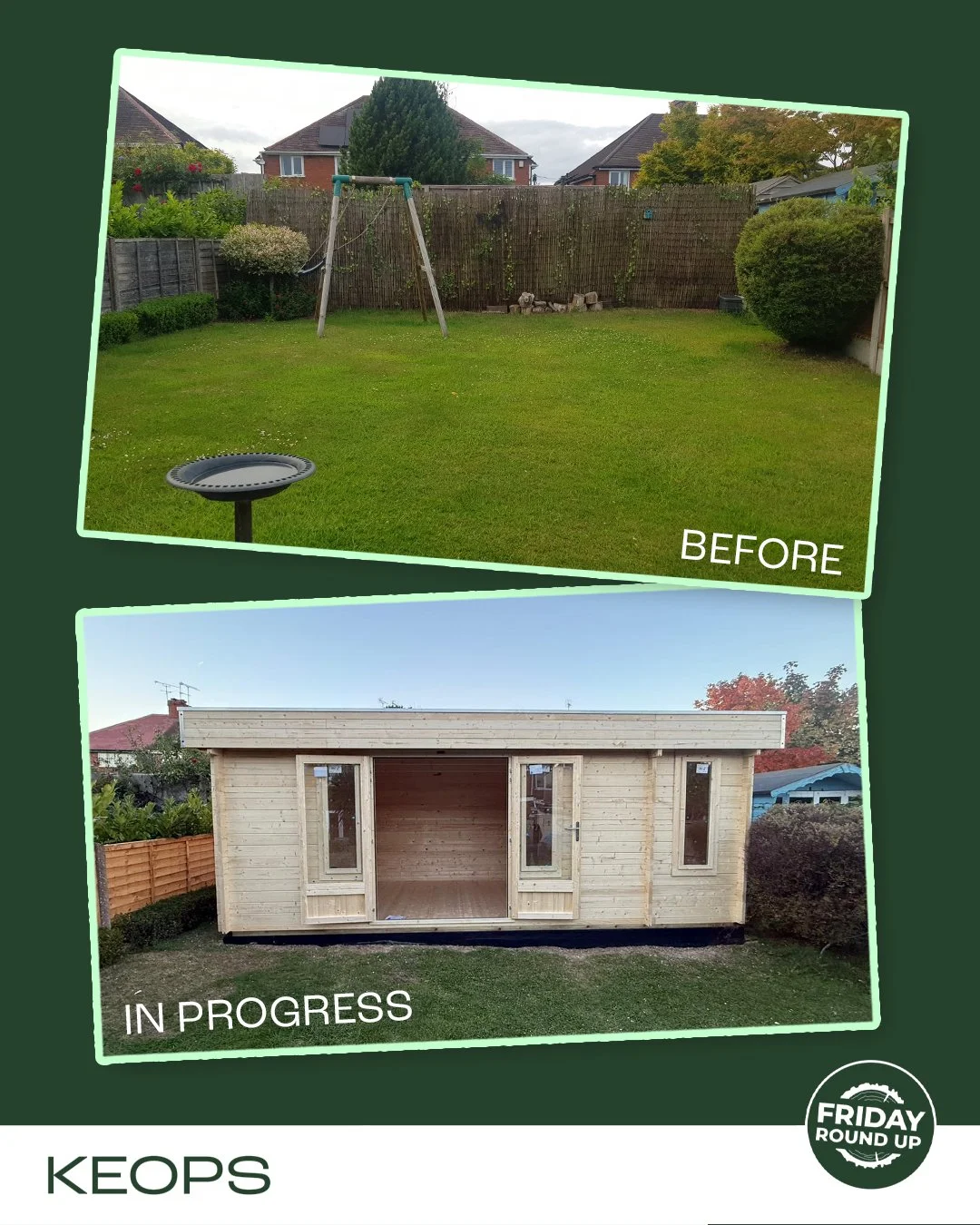 SWIPE FOR THE AFTER 👀

From unused garden space to a cosy, year-round hang-out ✨

This 6m x 3m garden room cabin was designed to create extra living space while staying within the 2.5m permitted development height, compact in footprint, big in impac