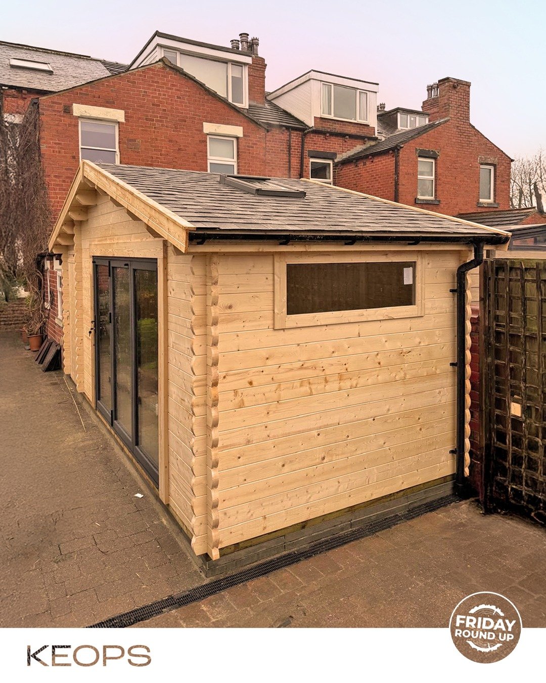 This week&rsquo;s build takes us to Leeds 📍 a 5.8m wide gable x 2.45m eaves log cabin in 45mm wall thickness, designed as a dedicated studio space.

With an insulated roof and floor for year-round comfort ❄️☀️, aluminium folding doors featuring 28mm