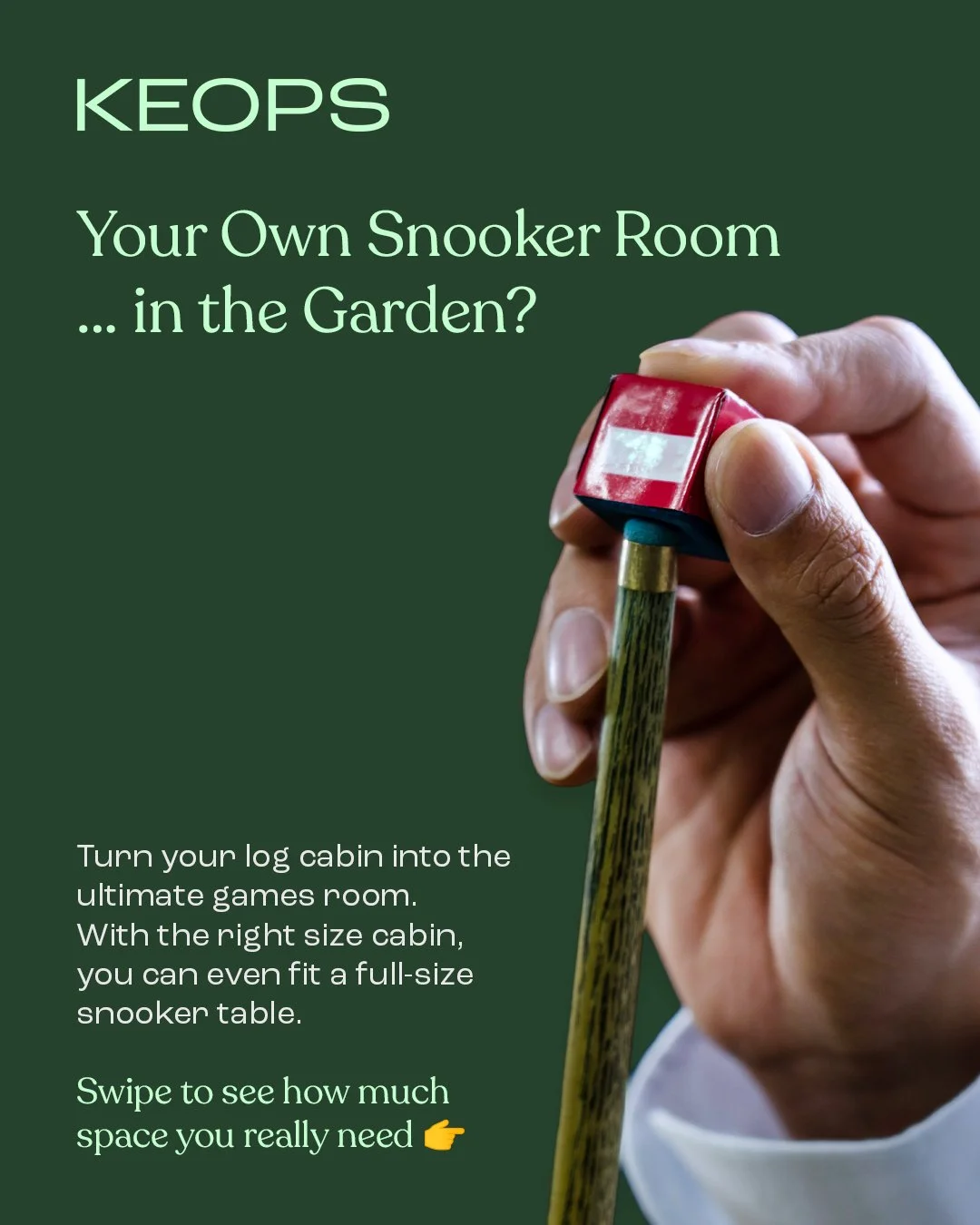 Ever dreamed of having your own snooker room at home? 🎱

Not enough space inside? That&rsquo;s where a cabin changes everything.
Turn your garden into the ultimate games room, space for a full-size snooker table, late nights with friends, and a setu