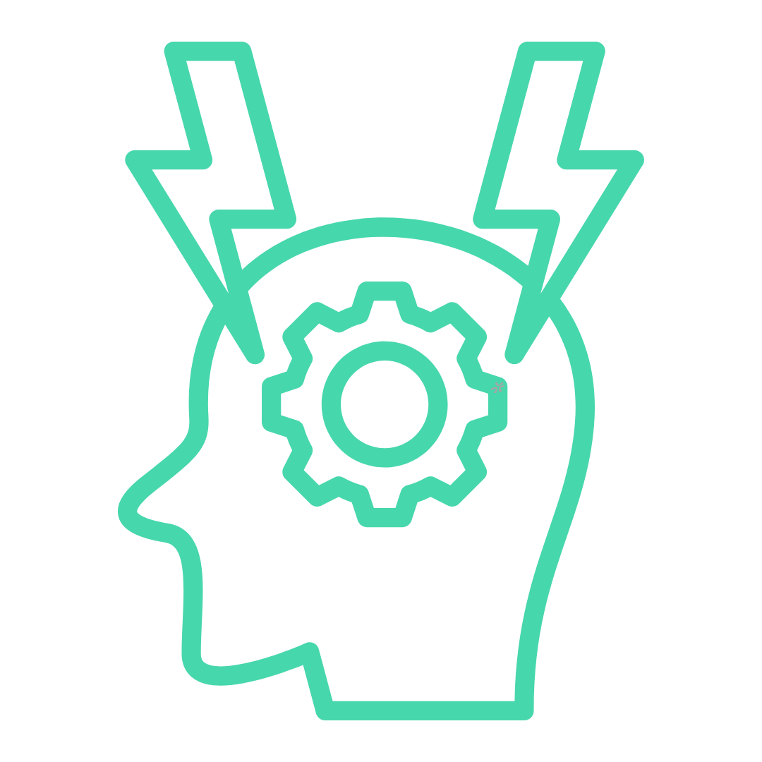 Icon of head with lightning going onto it.