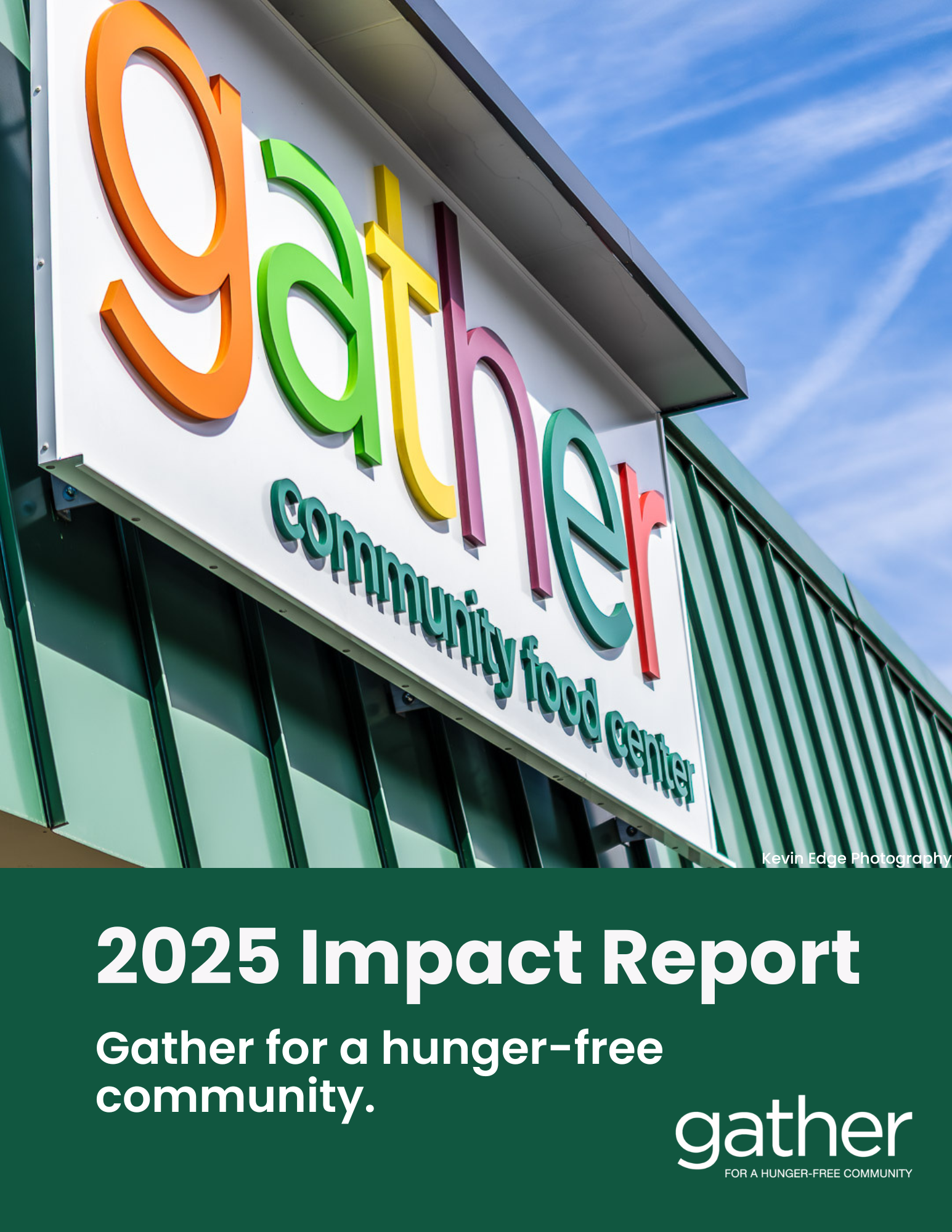 Cover image of Impact report featuring Gather Community Food Center Sign