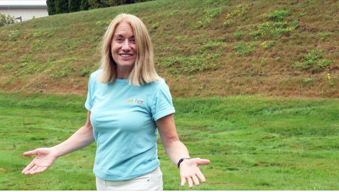 Anne Hayes, Executive Director, Gather talking about plans for vegetable gardens