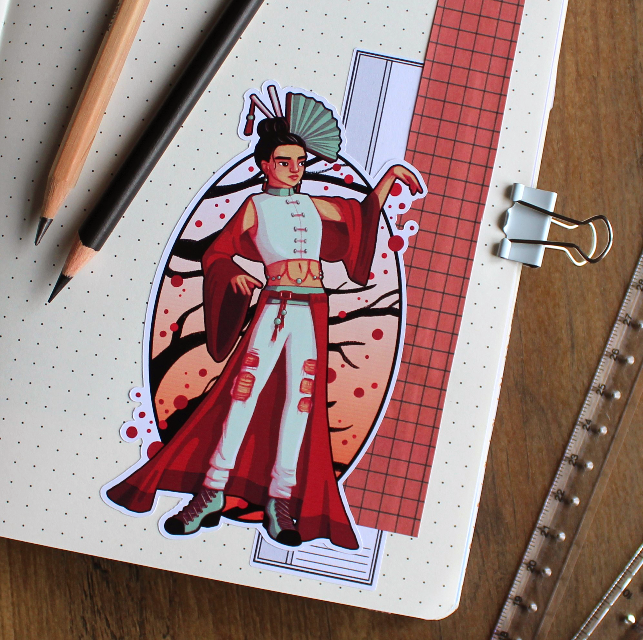 Red Blossom Girl Sticker