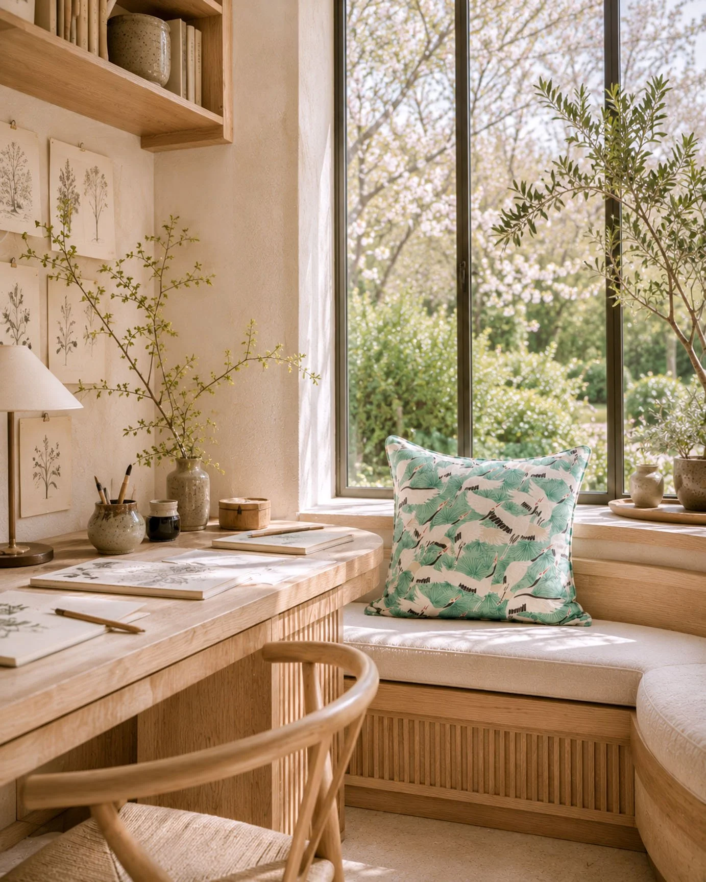 Cranes Green Cushion Study.jpg